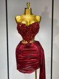 Red Wine Two Piece Skirt Set