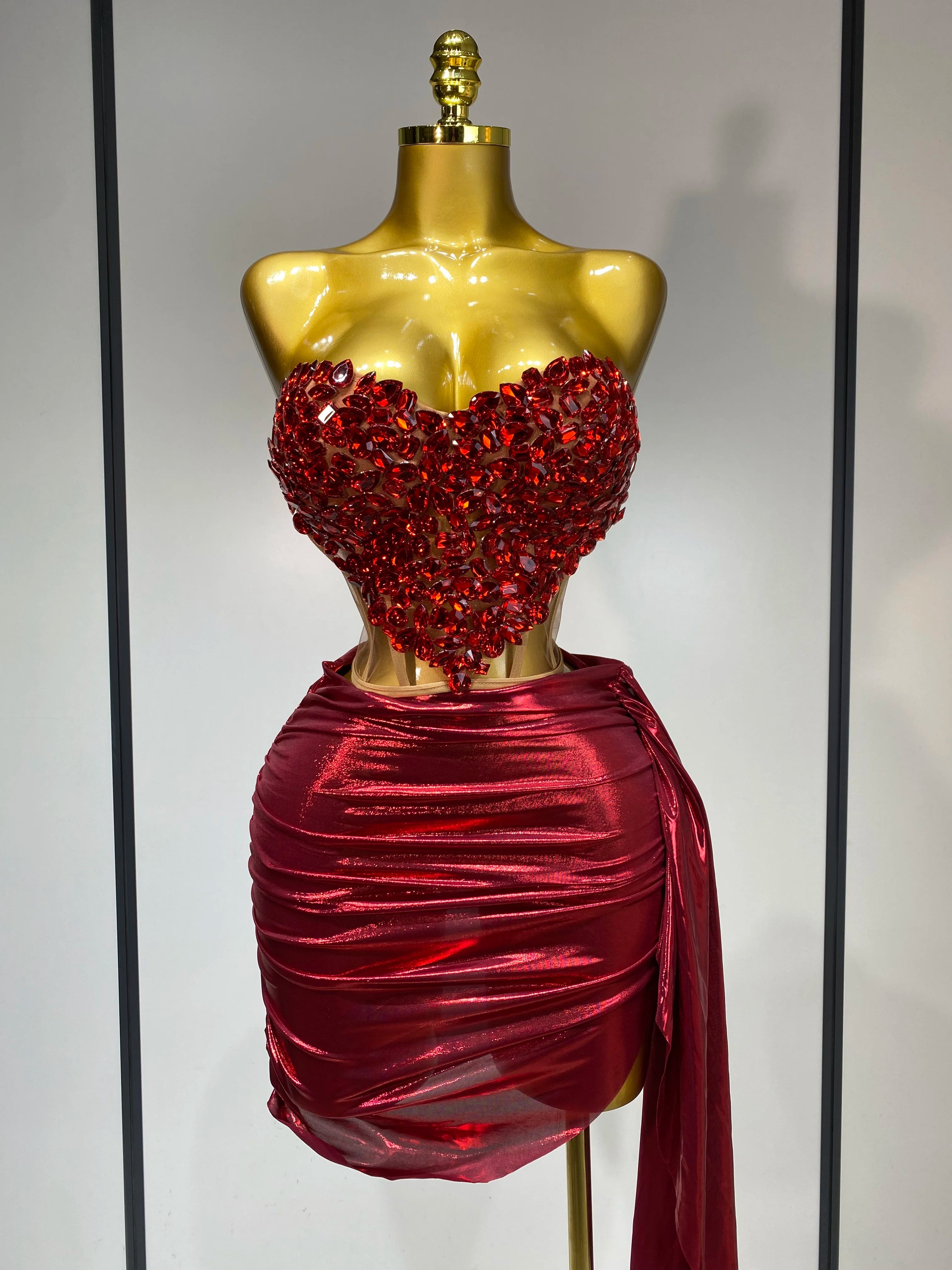 Red Wine Two Piece Skirt Set