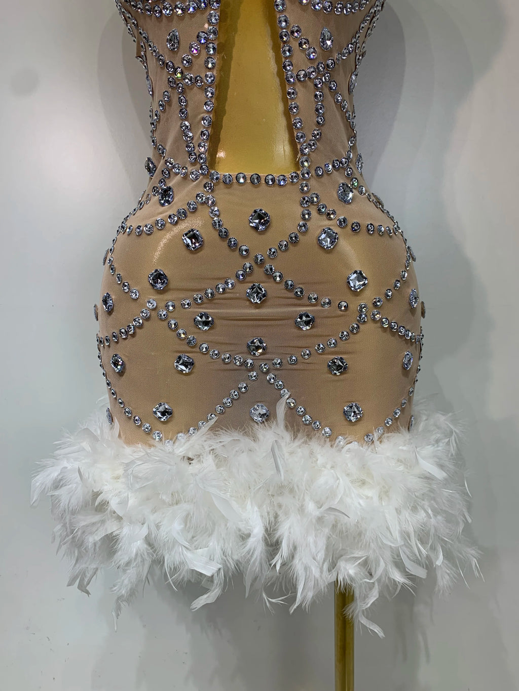 Luxury Diamonds Feather Mesh Mini Dress