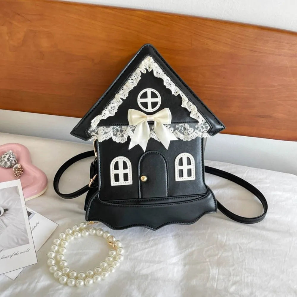 House Shaped Lace Bow Crossbody Purse