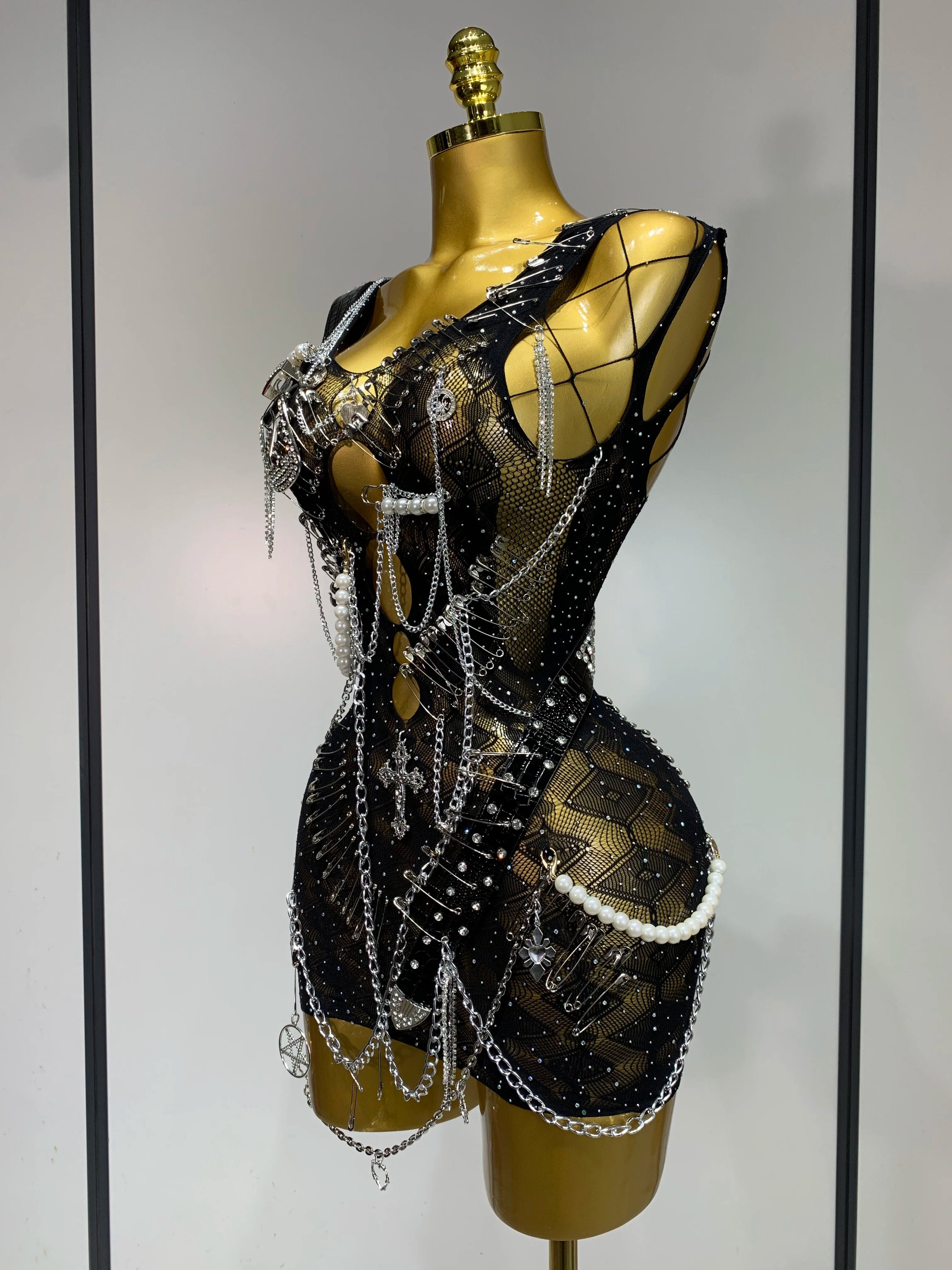 Chain Mesh Mini Dress