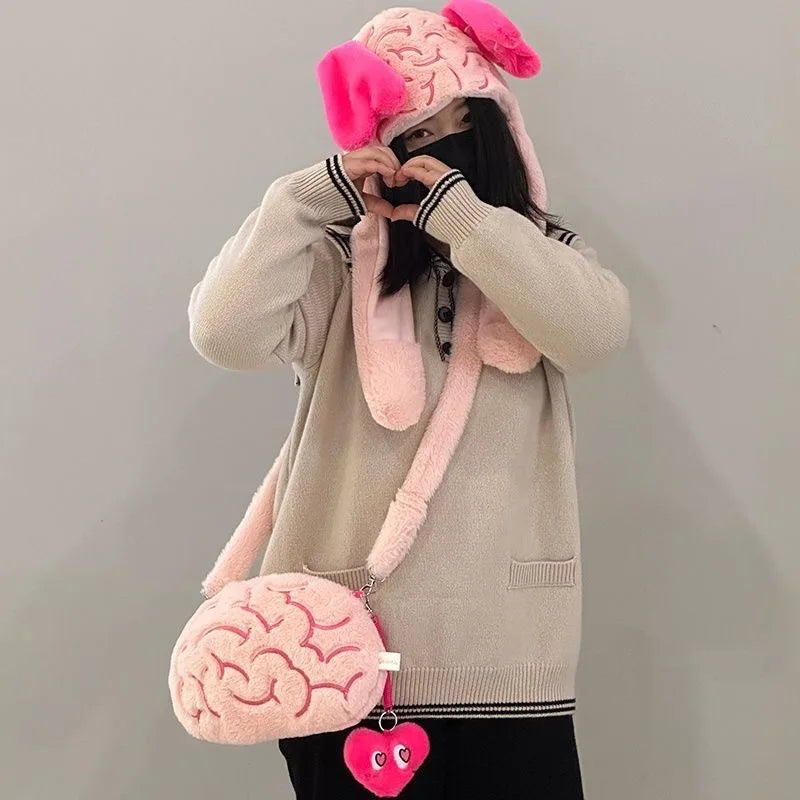 Love Brain Plush Hat & Crossbody Bag
