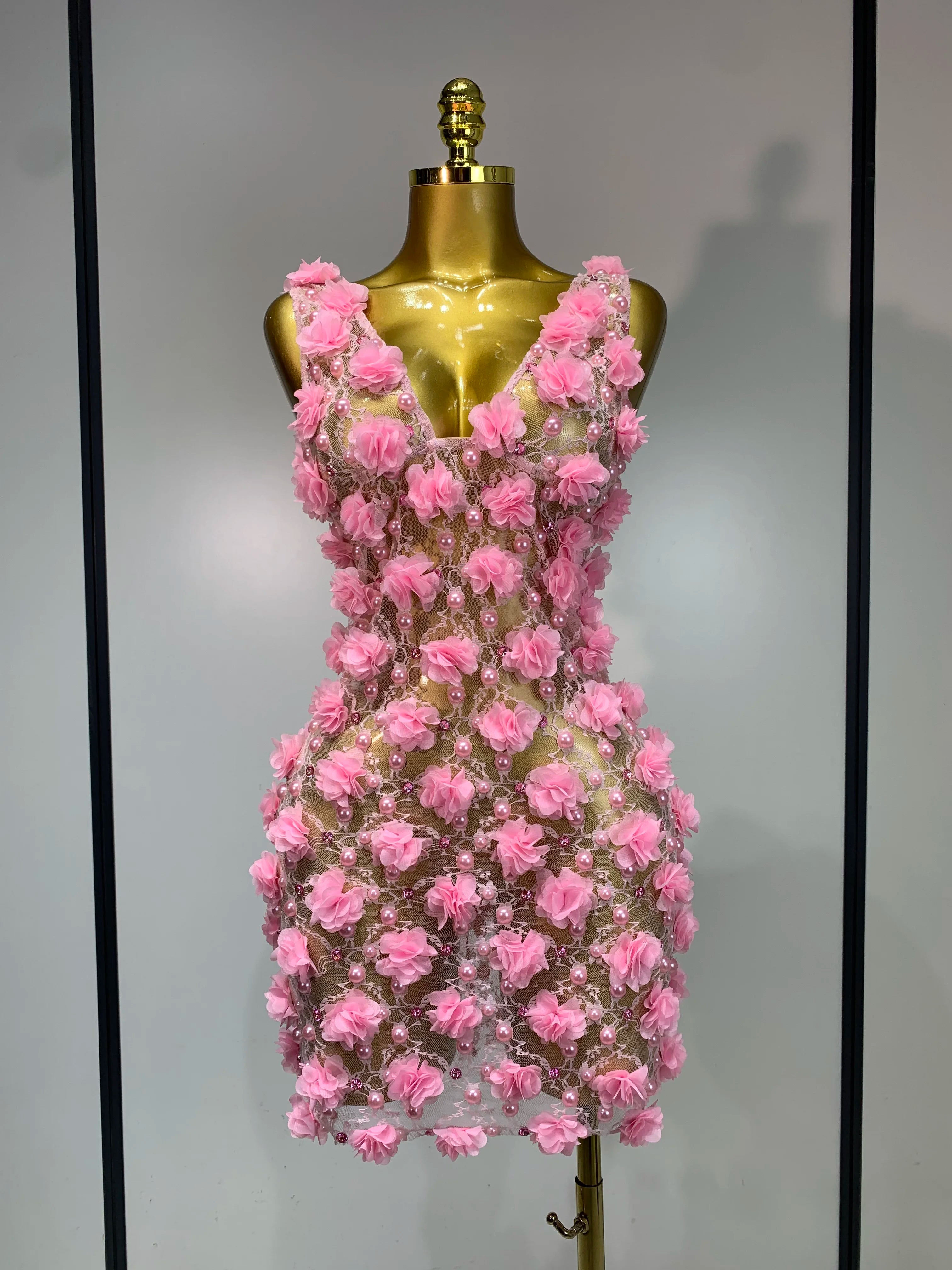Love Me Flower Pearl Lace Mini Dress