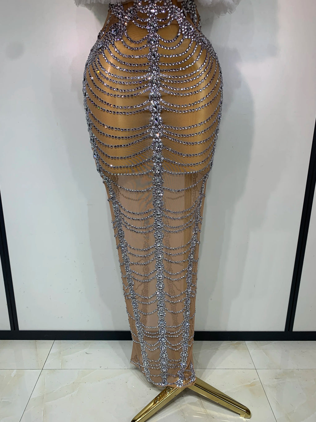White Fluffy Luxurious Rhinestone Bodycon Dress