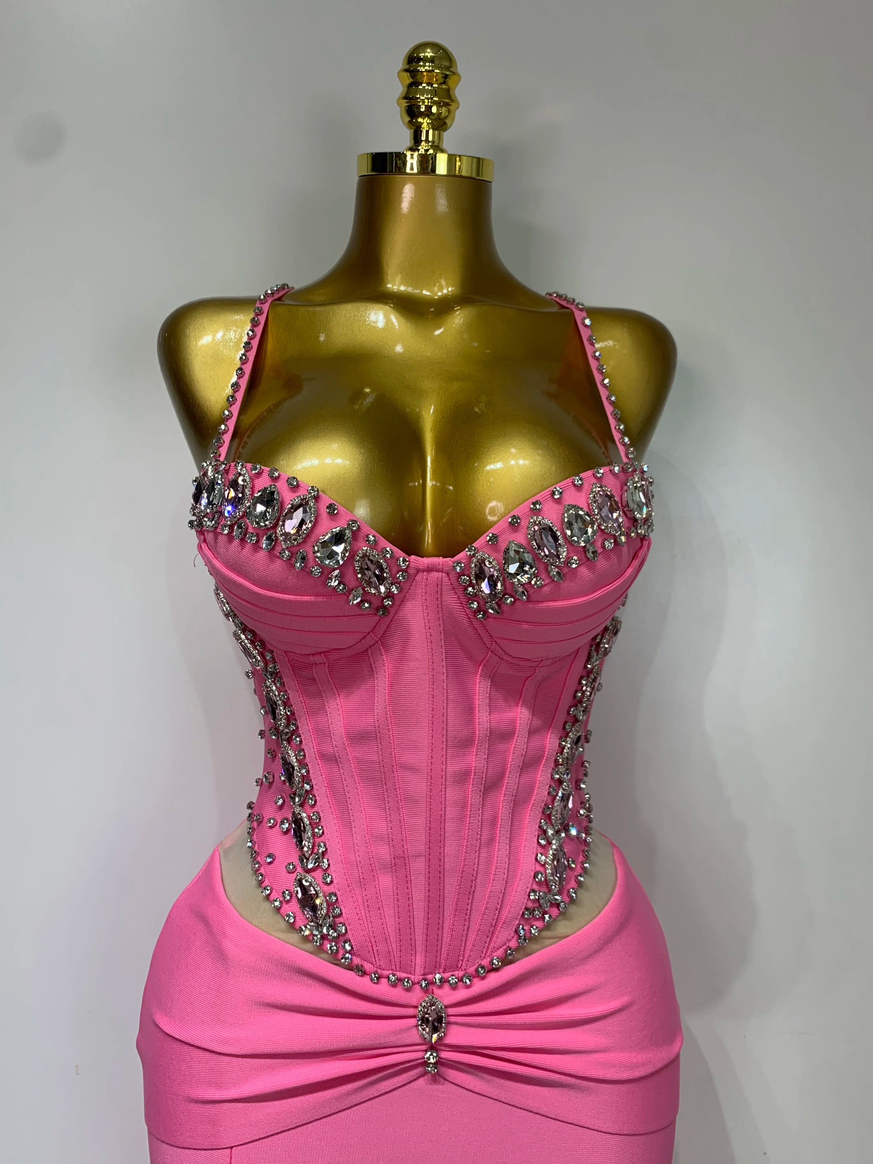 Pink Rhinestone Corset Dress