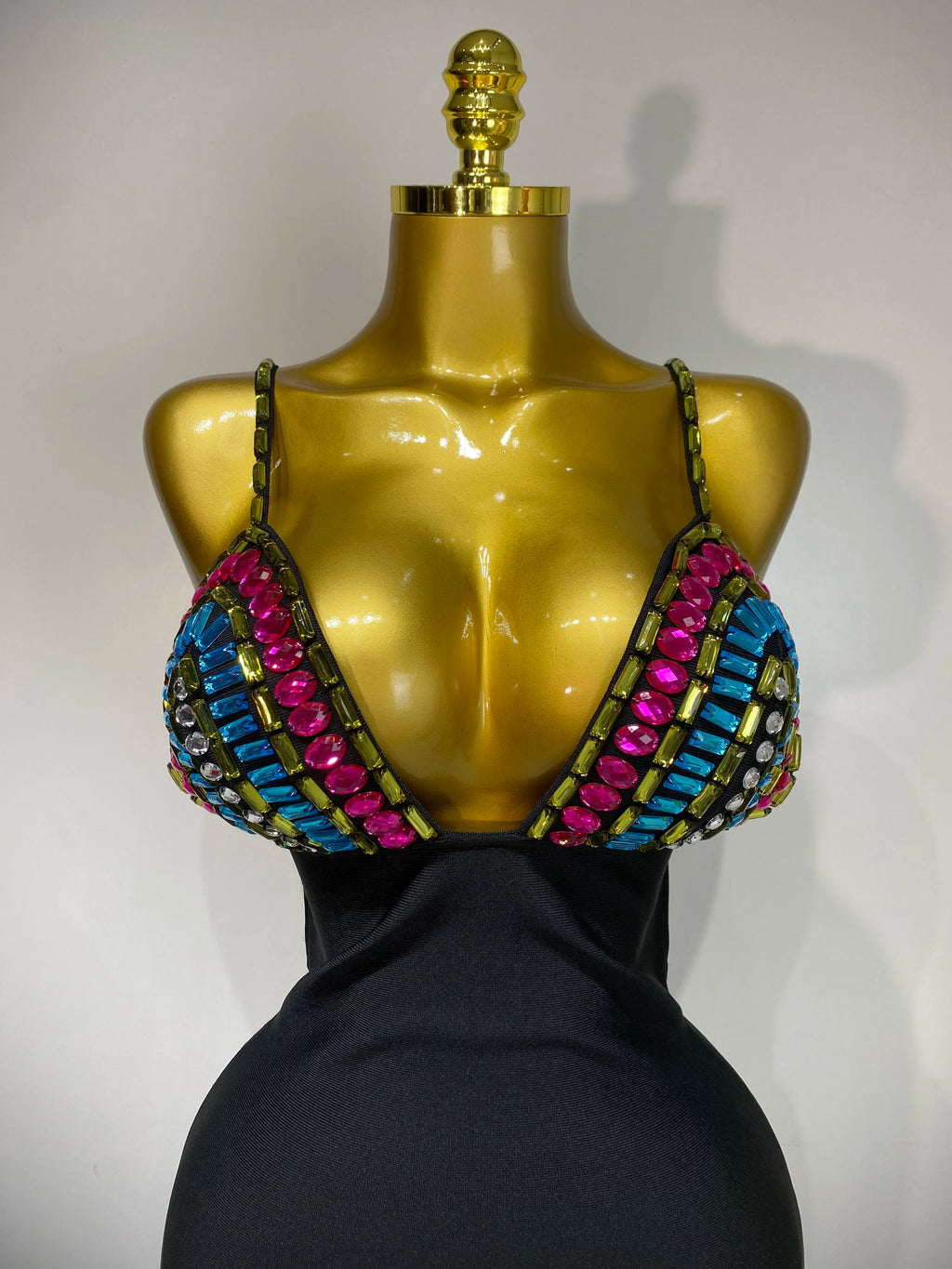 Colorful Diamonds V Neck Black Bodycon Dress