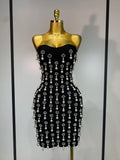 Pearl Rhinestones Mini Dress
