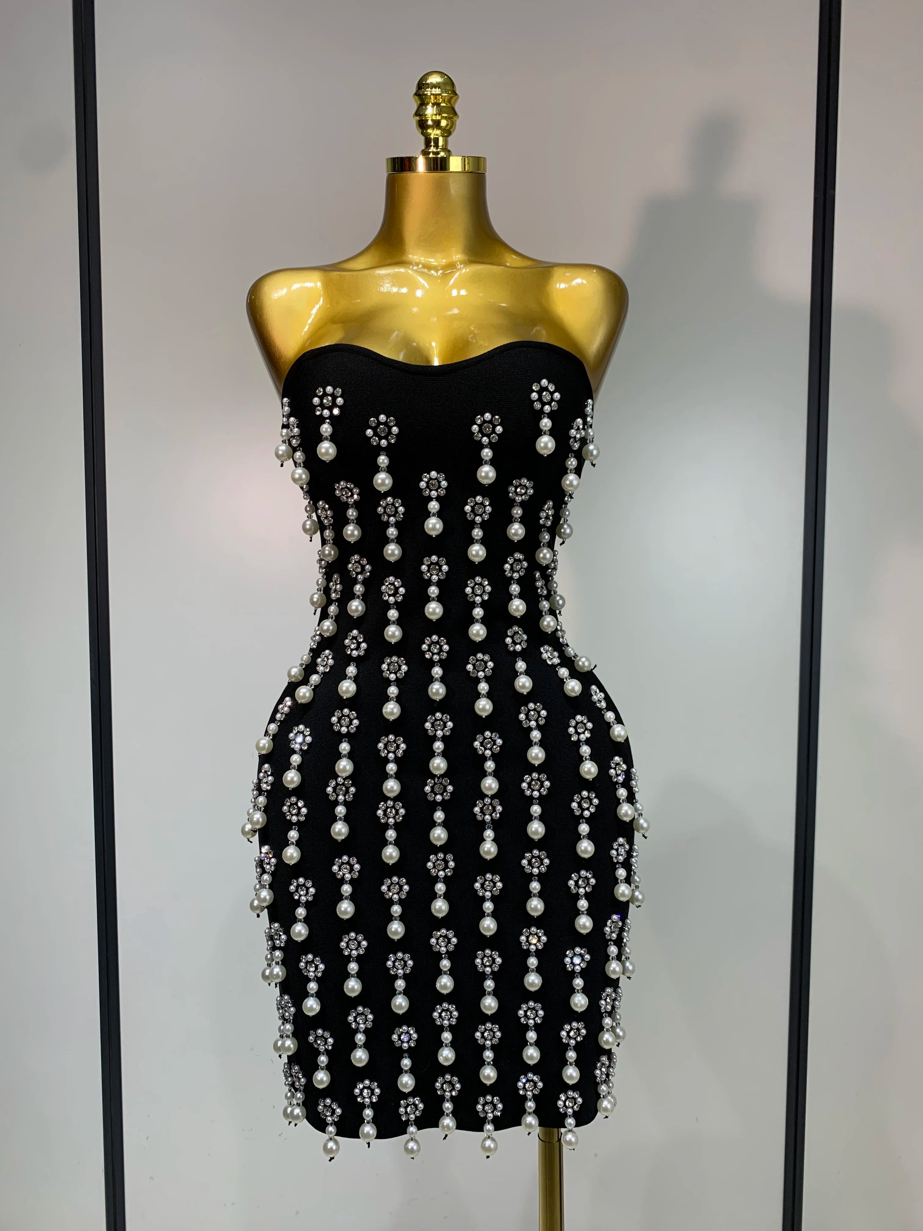 Pearl Rhinestones Mini Dress
