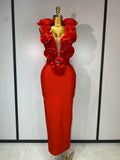 Rose V Neck Mesh 3D Flower Dress
