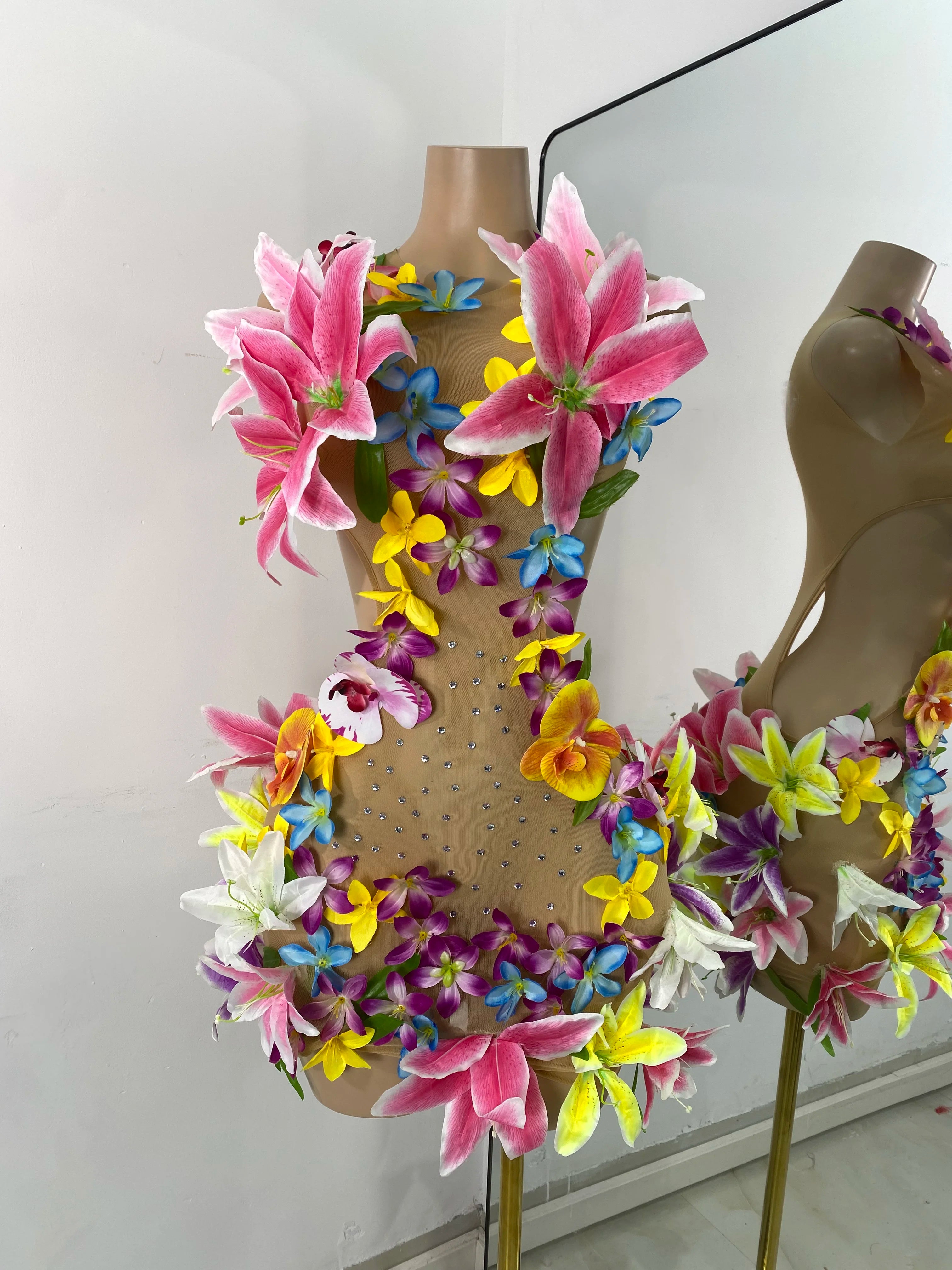 Summer Tropical Flower Mesh Dress