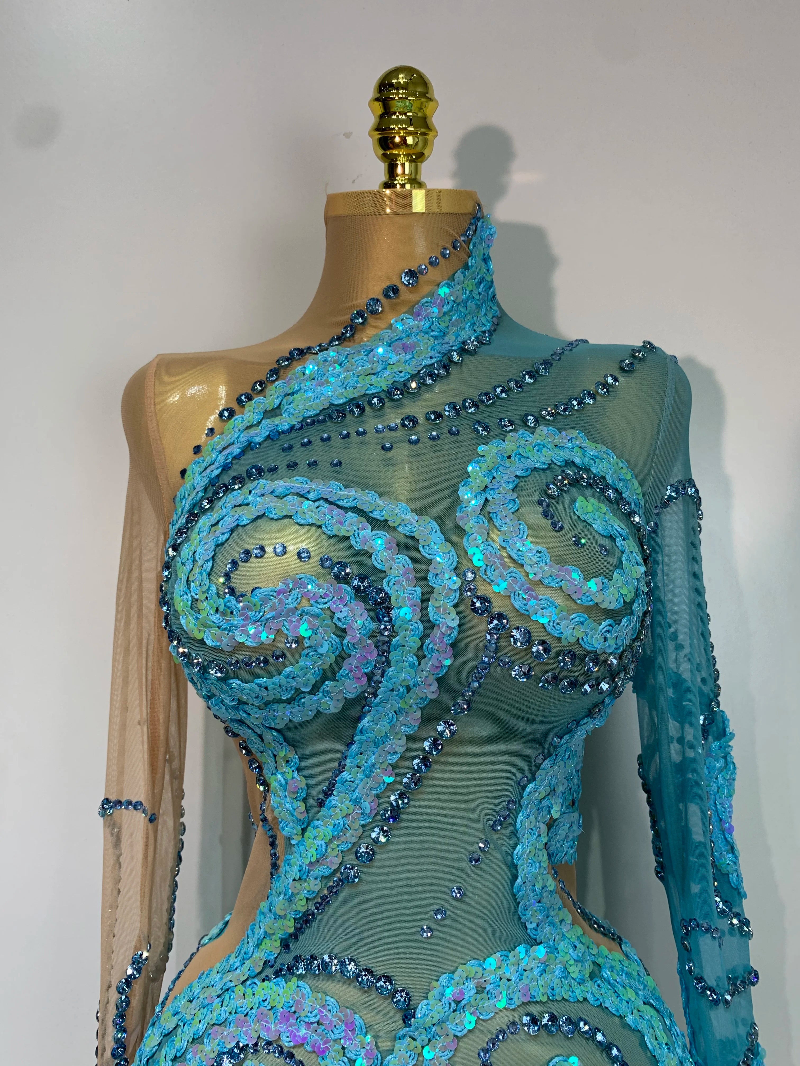 Ocean Swirl Sequin Mini Mesh Dress