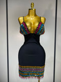 Colorful Diamonds V Neck Black Bodycon Dress