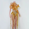Gold Orange 3D Flower Fringe Two Piece Set