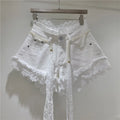 Lace Trim Denim Shorts + Pearl Belt