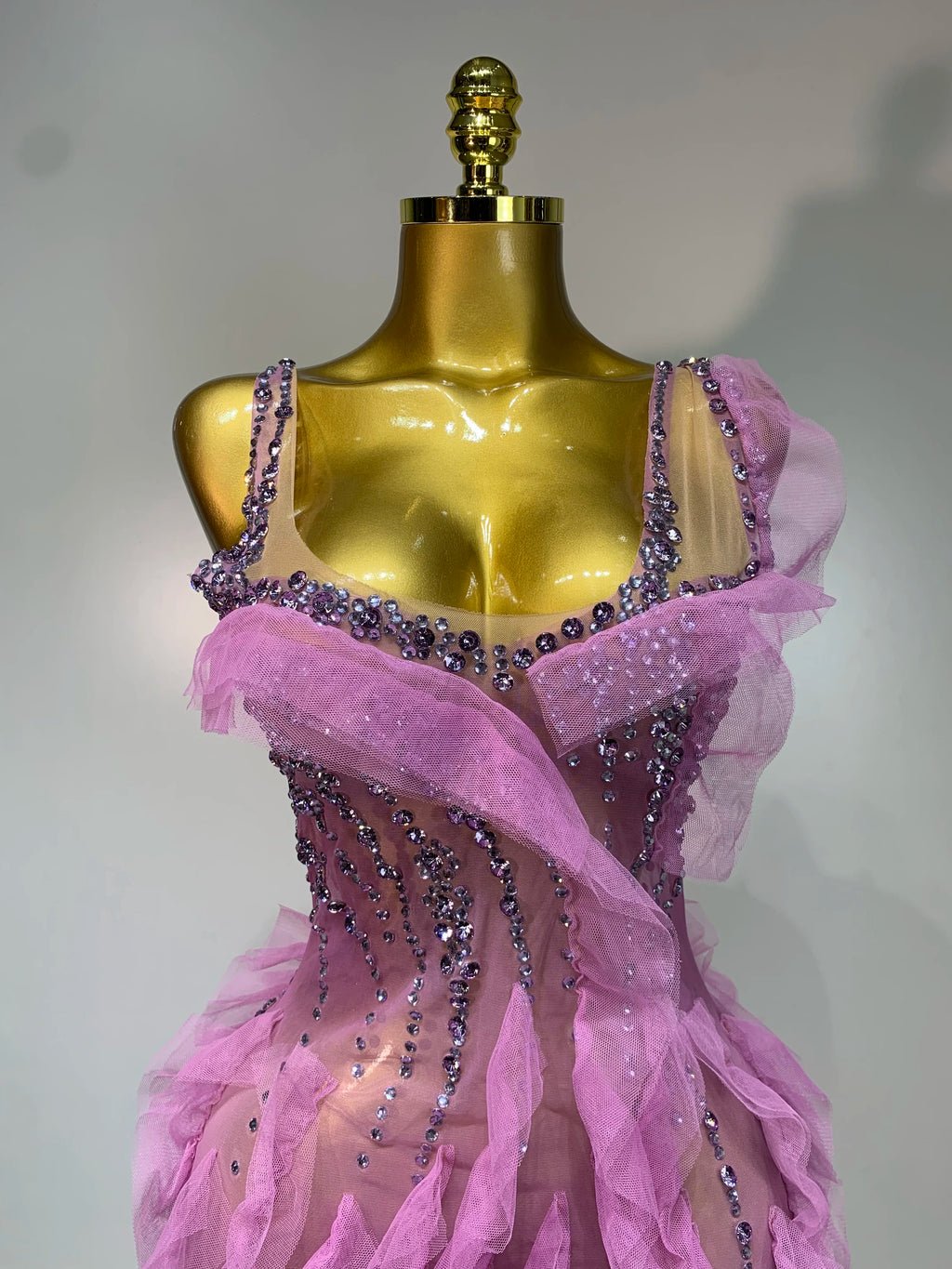Purple Rhinestone Mini Mesh Dress