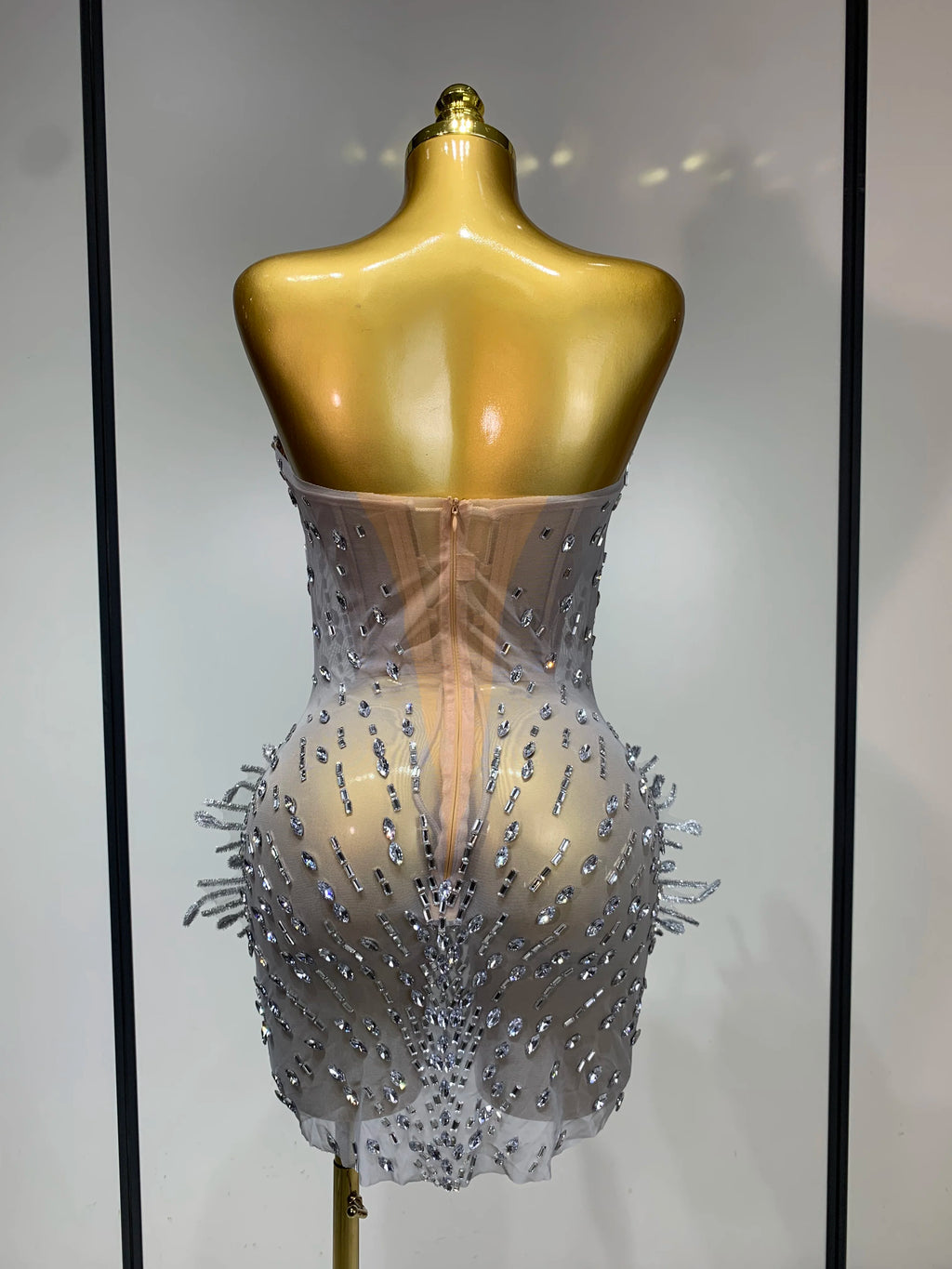 Luxury Silver Sparkly Diamonds Mini Dress