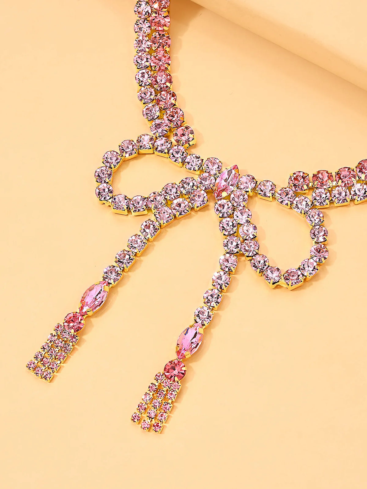 Pink Bow Rhinestone Choker Necklace