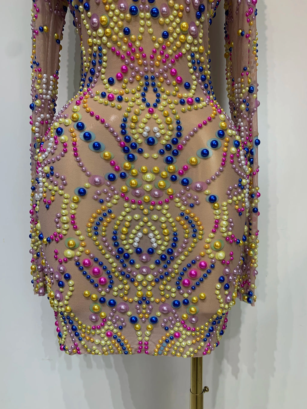Candy Pearl Long Sleeve Mesh Dress