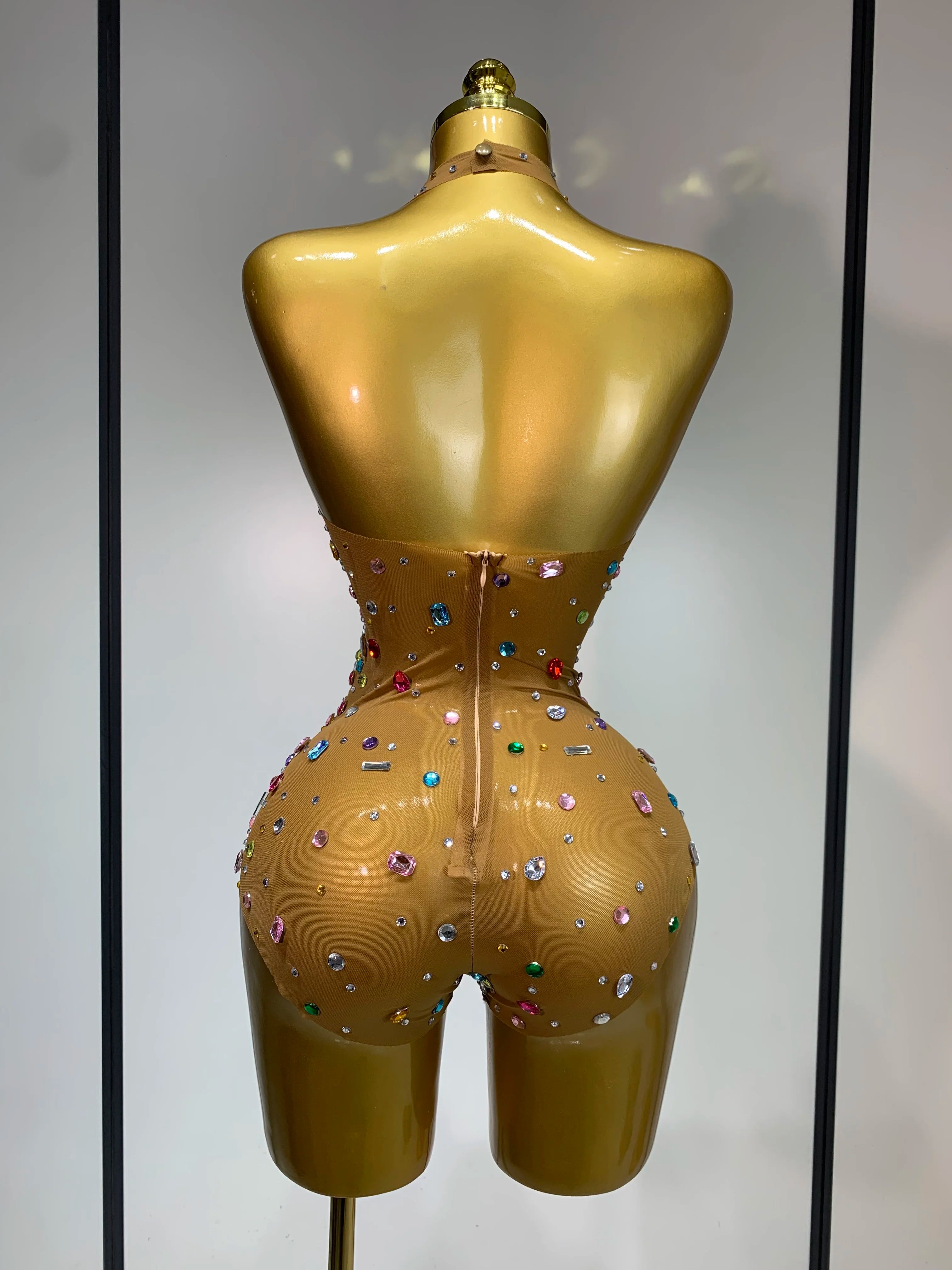 Crystal Sparkly Rhinestones Mesh Bodysuit