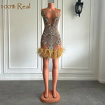 Gold Diamond Crystal Sparkly Feather Dress