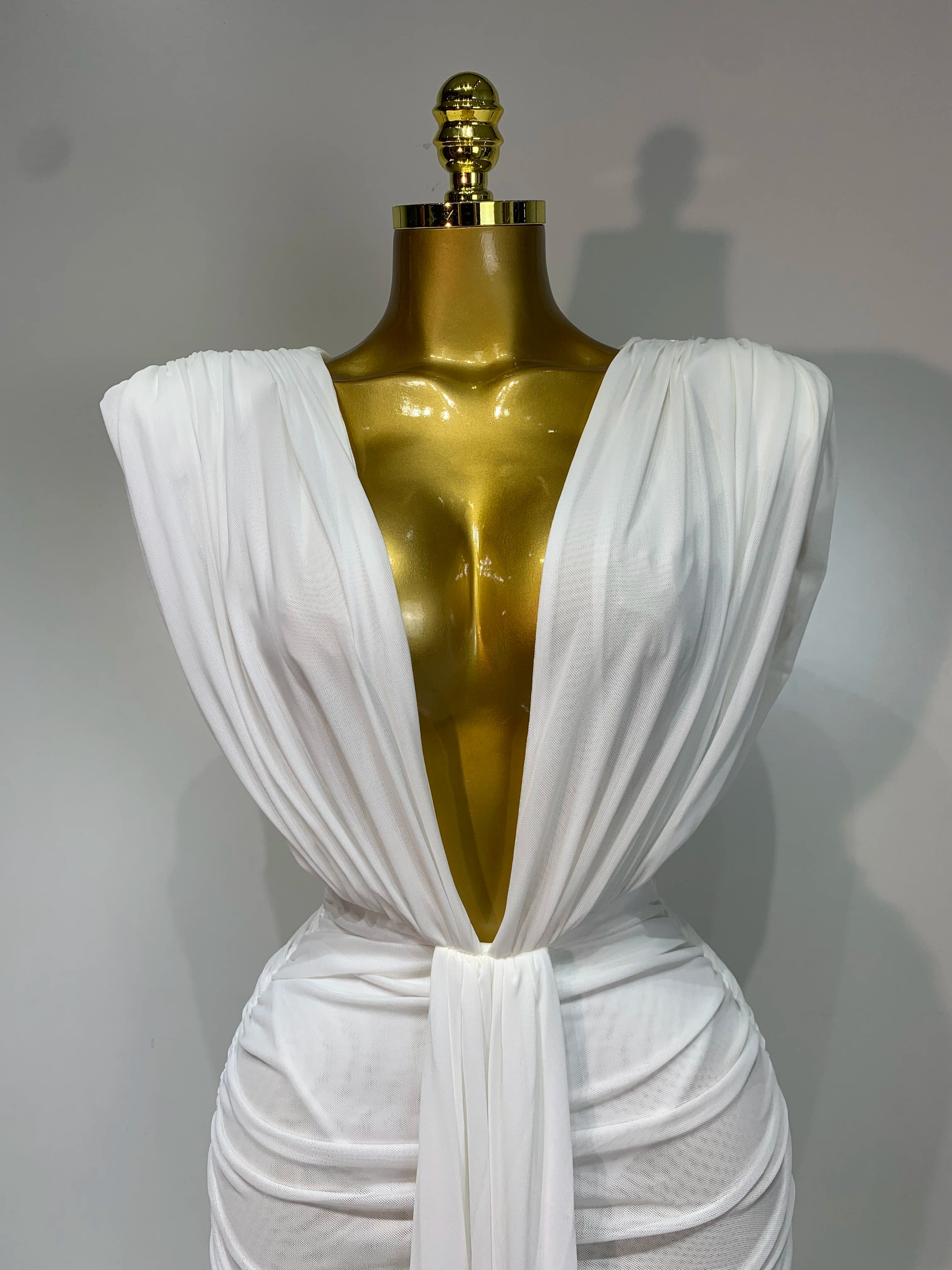 Deep V-Neck Ruched Bodycon Mini Dress