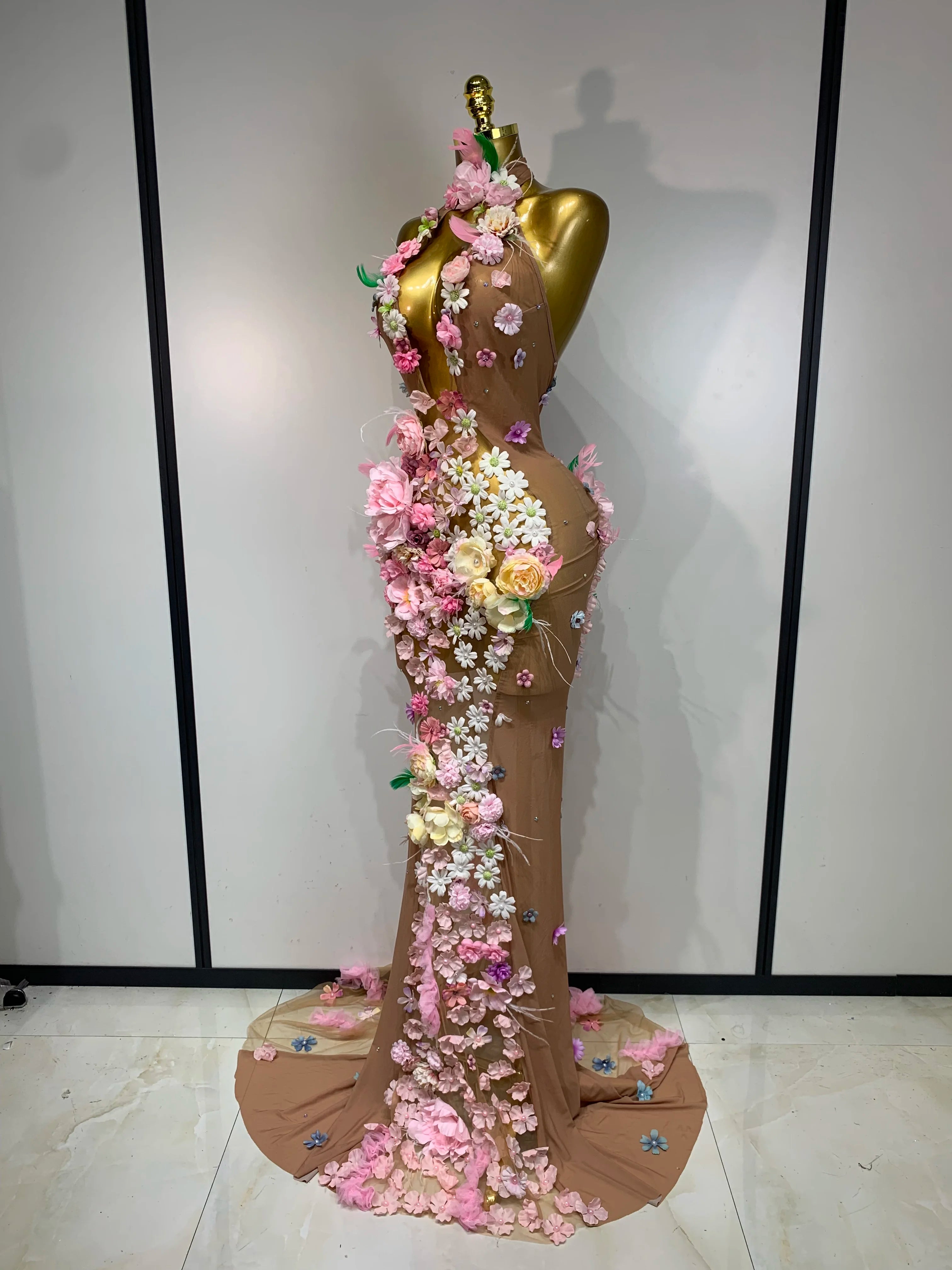 Flower Goddess Halter Mesh Dress