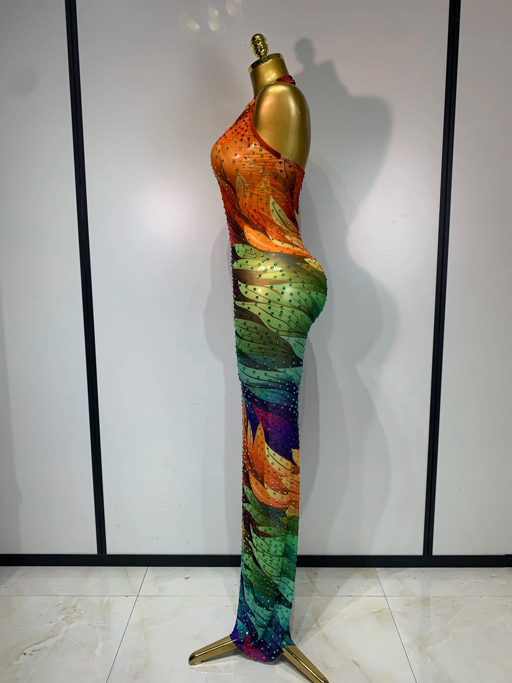 Cool Summer Halter Mesh Sparkly Rhinestone Dress