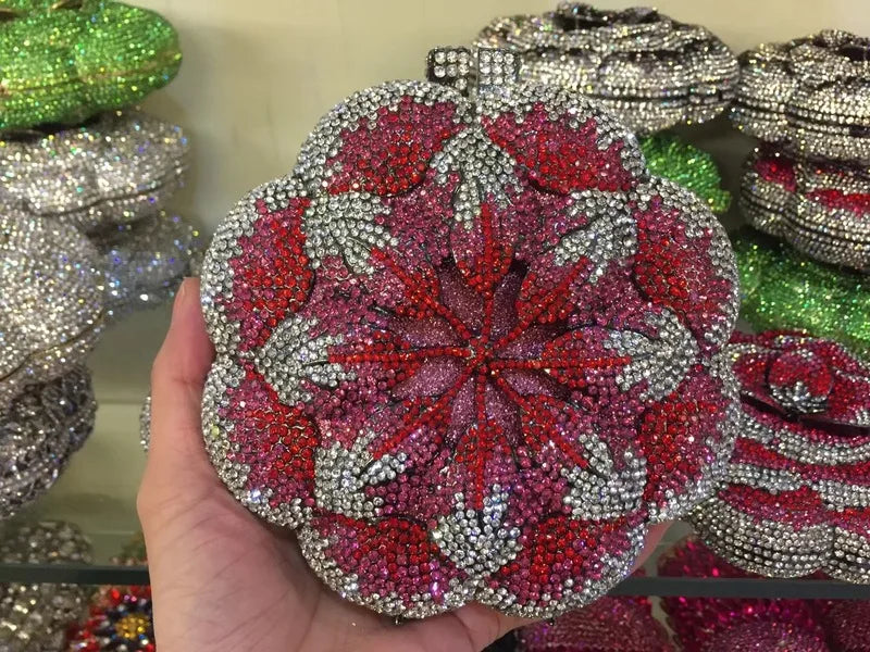 Rose Flower Rhinestone Crystal Clutch