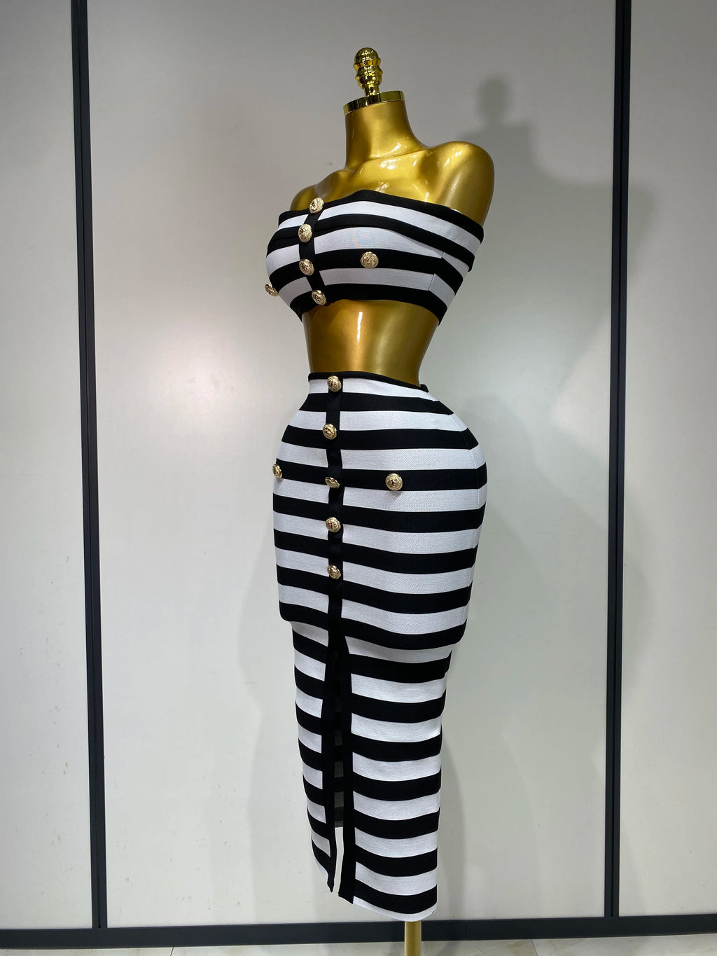 Striped Two Piece Skirt Set