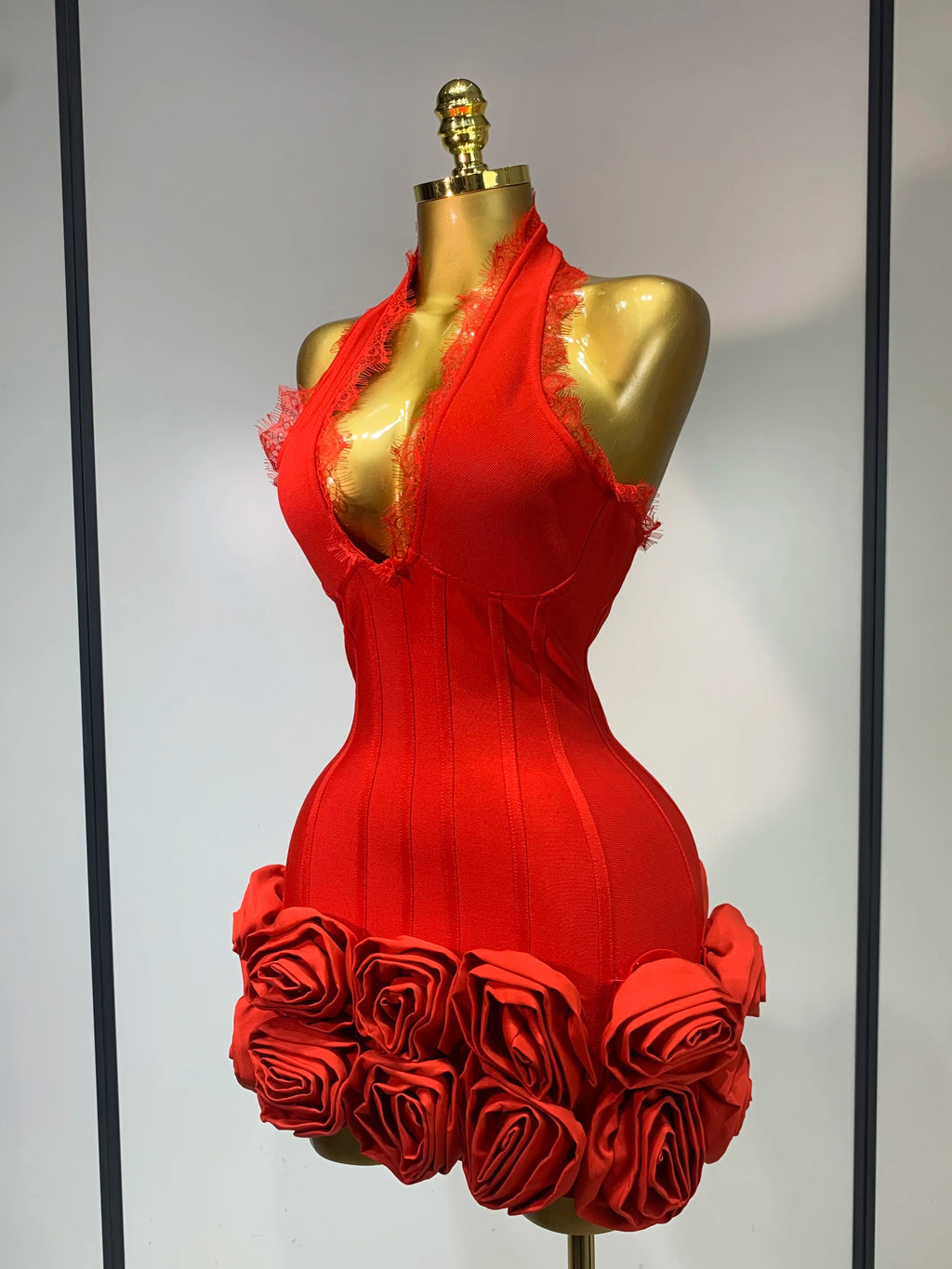 Lace Rose Halter Dress