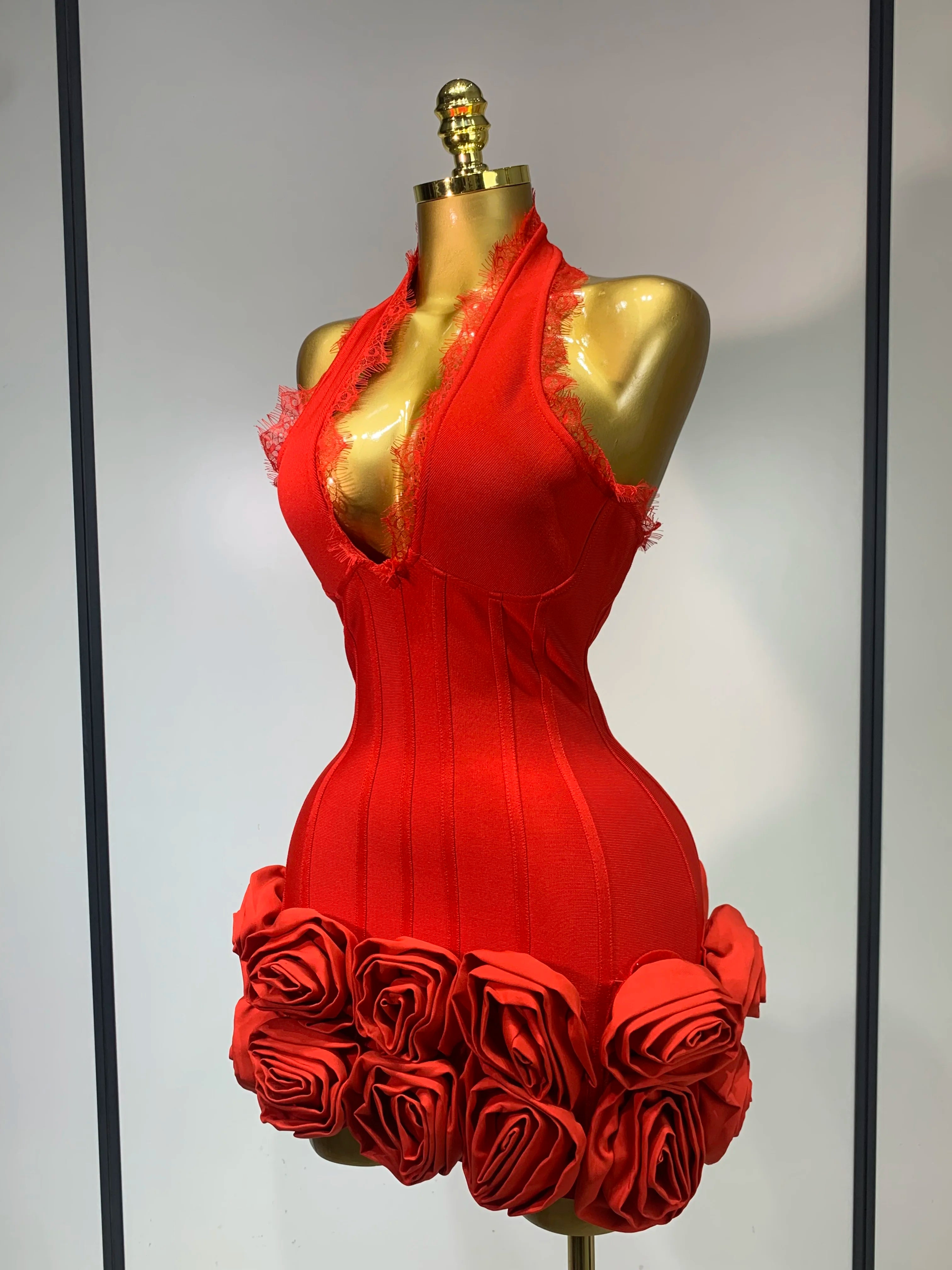 Lace Rose Halter Dress
