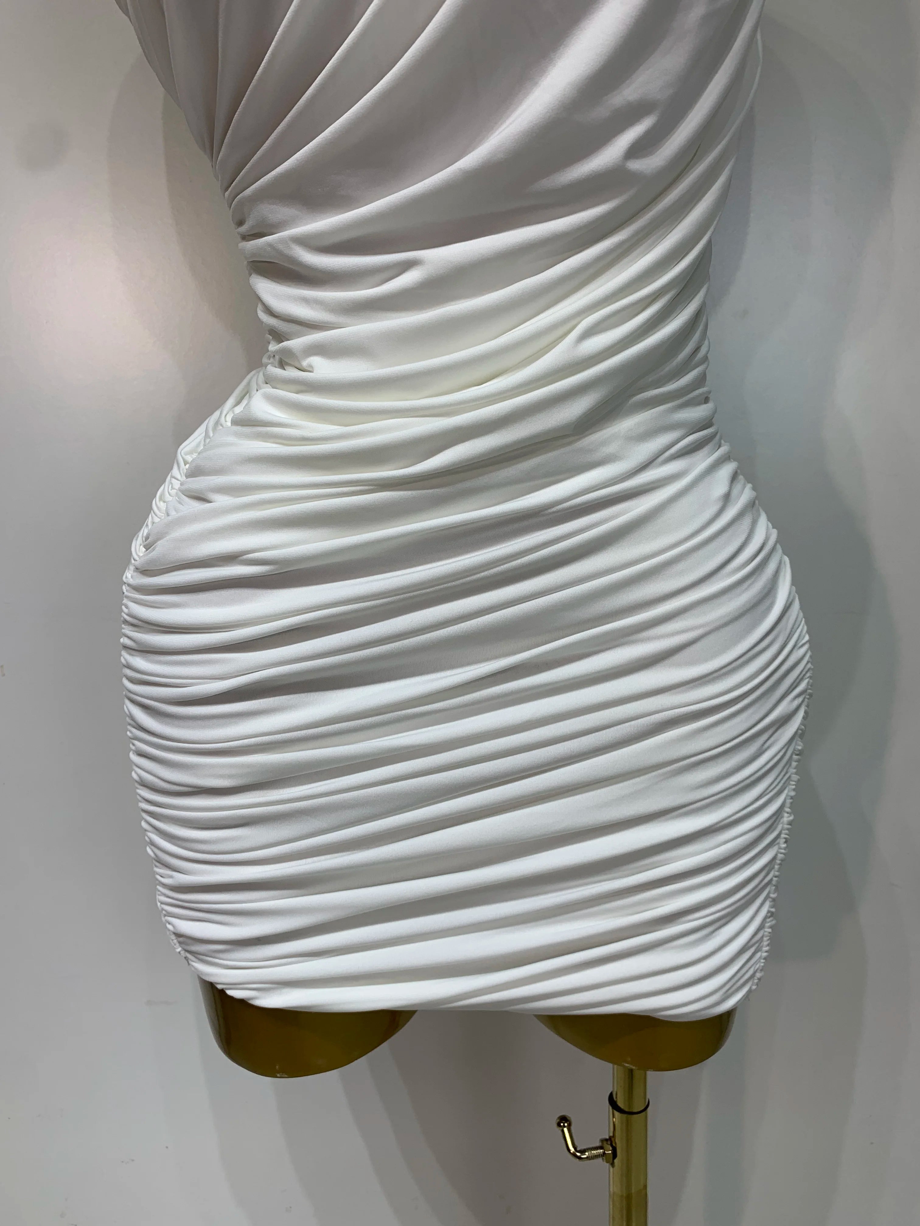 White Ruched Mini Dress