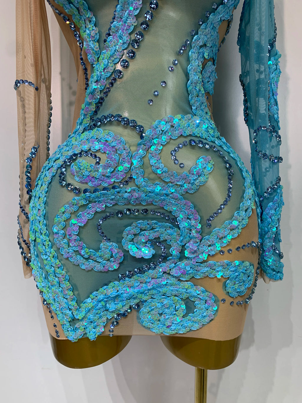 Ocean Swirl Sequin Mini Mesh Dress
