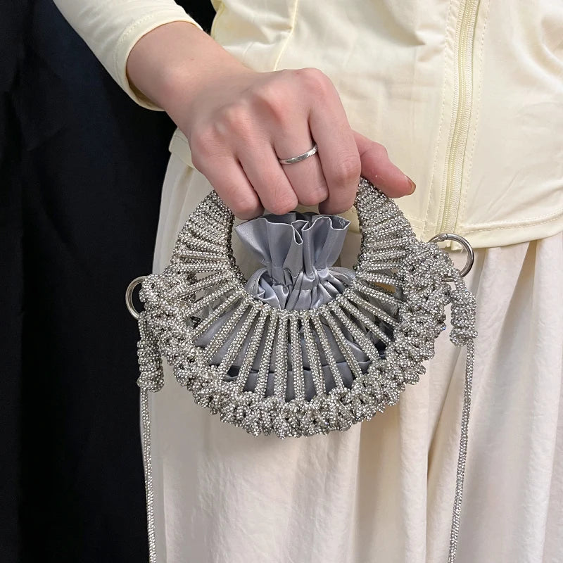 Diamond Rhinestine Silver Round Purse