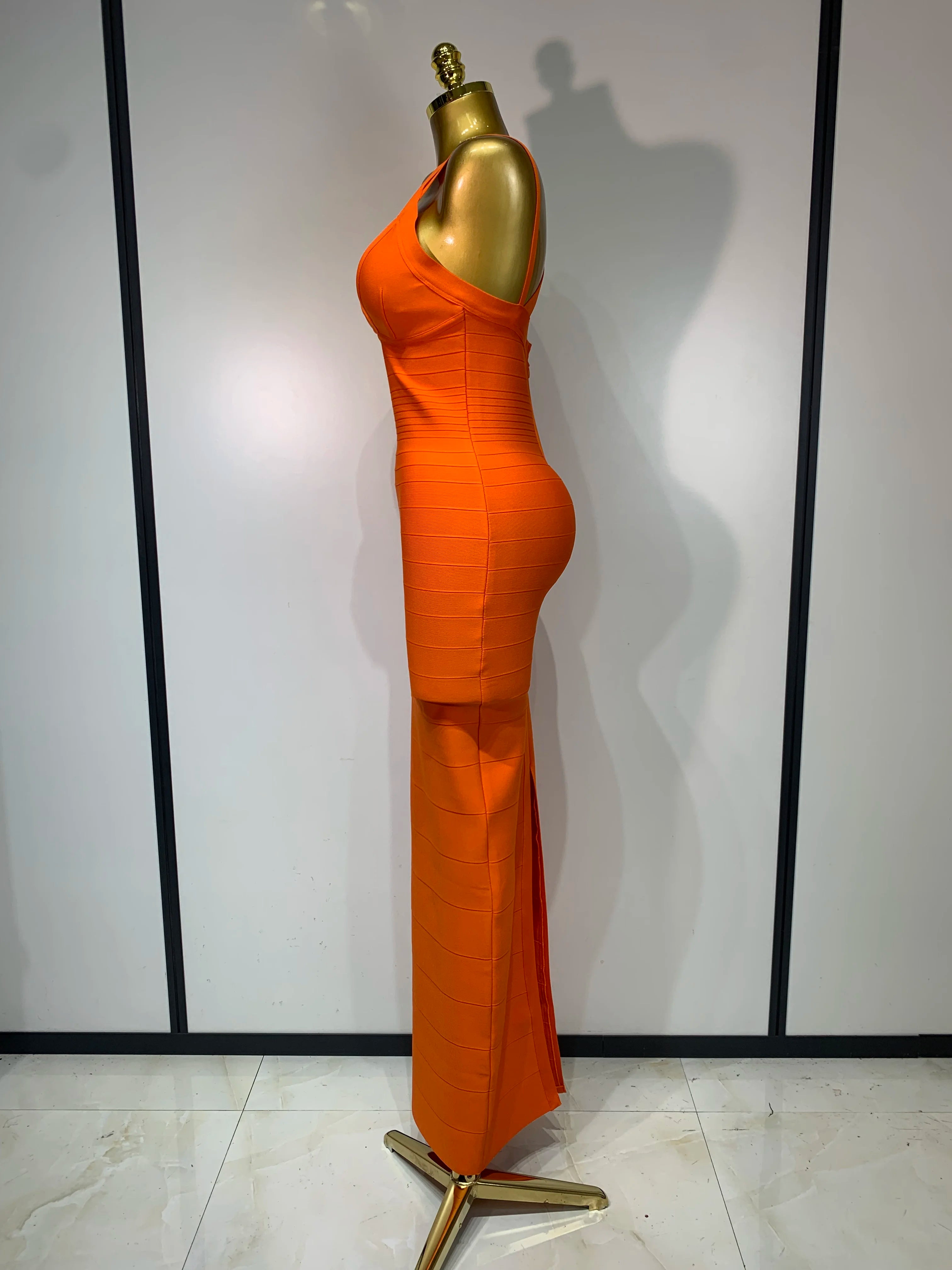 Tangerine Orange Long Bodycon Bandage Dress