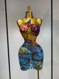 Butterfly Print Rhinestone Mini Dress