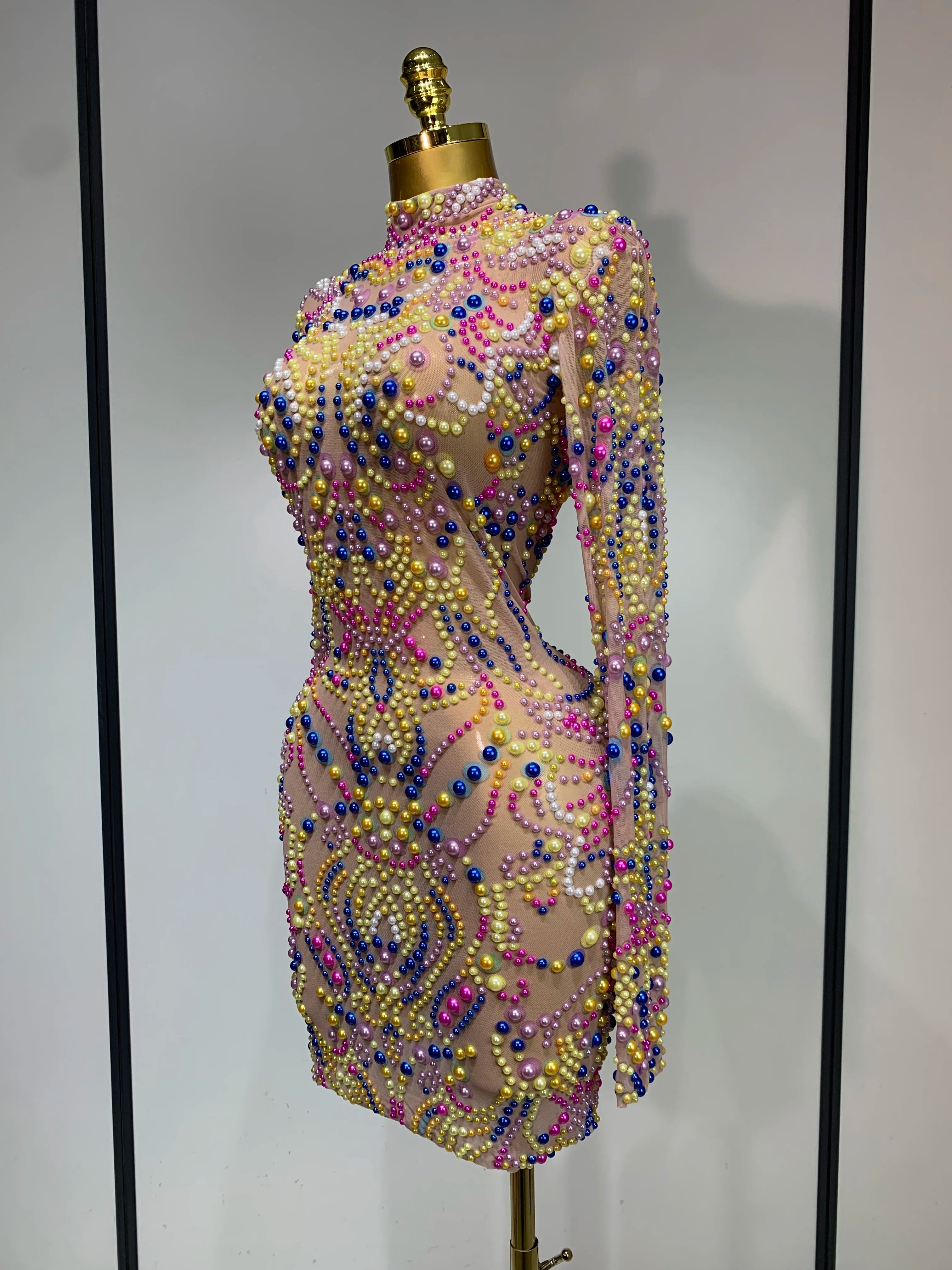Candy Pearl Long Sleeve Mesh Dress