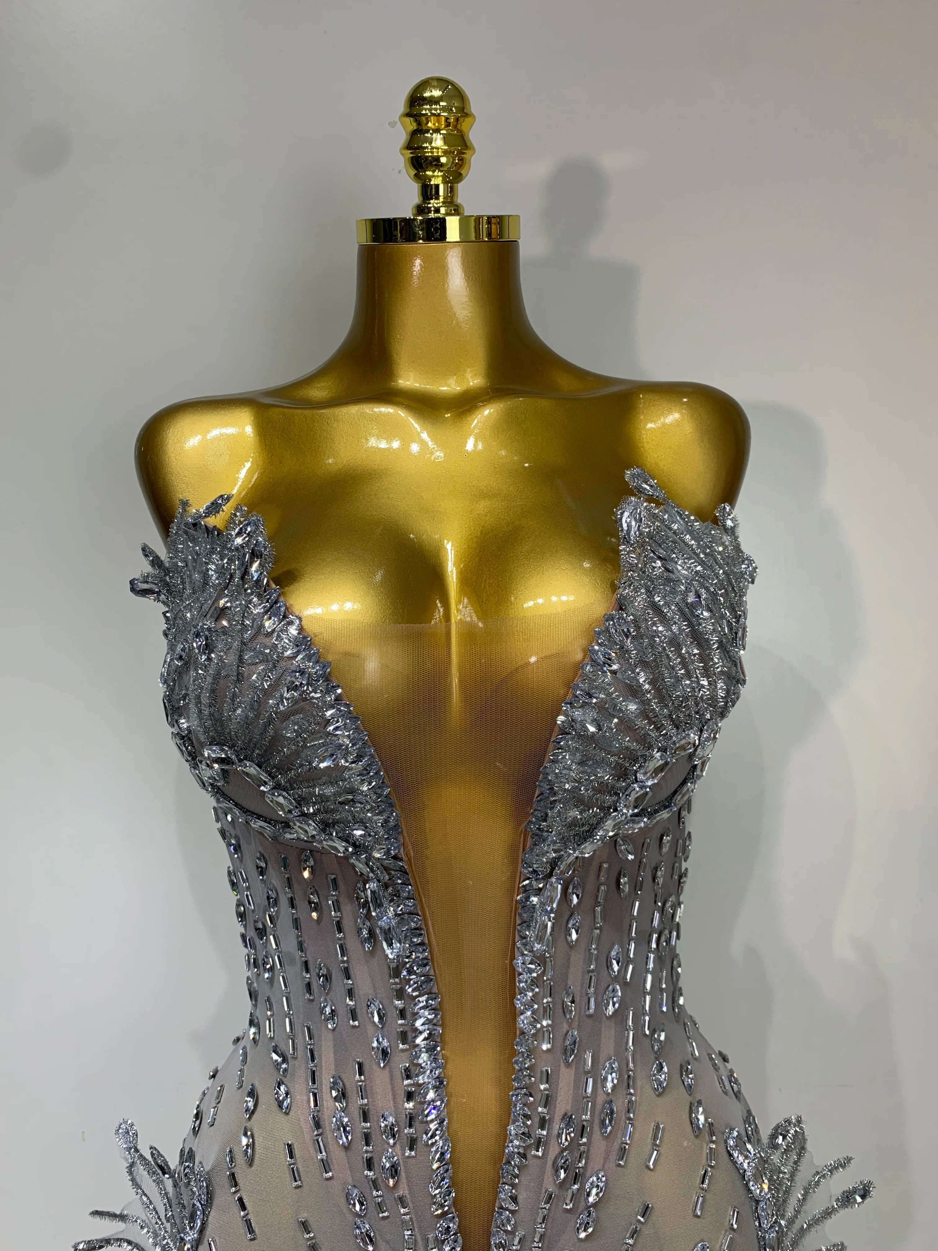 Luxury Silver Sparkly Diamonds Mini Dress
