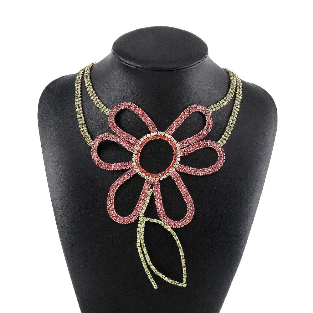 Flower Rhinestone Necklace Choker