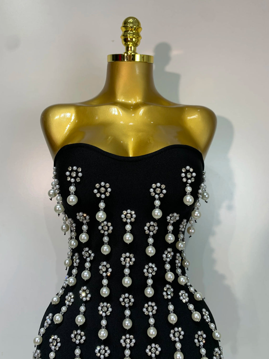 Pearl Rhinestones Mini Dress