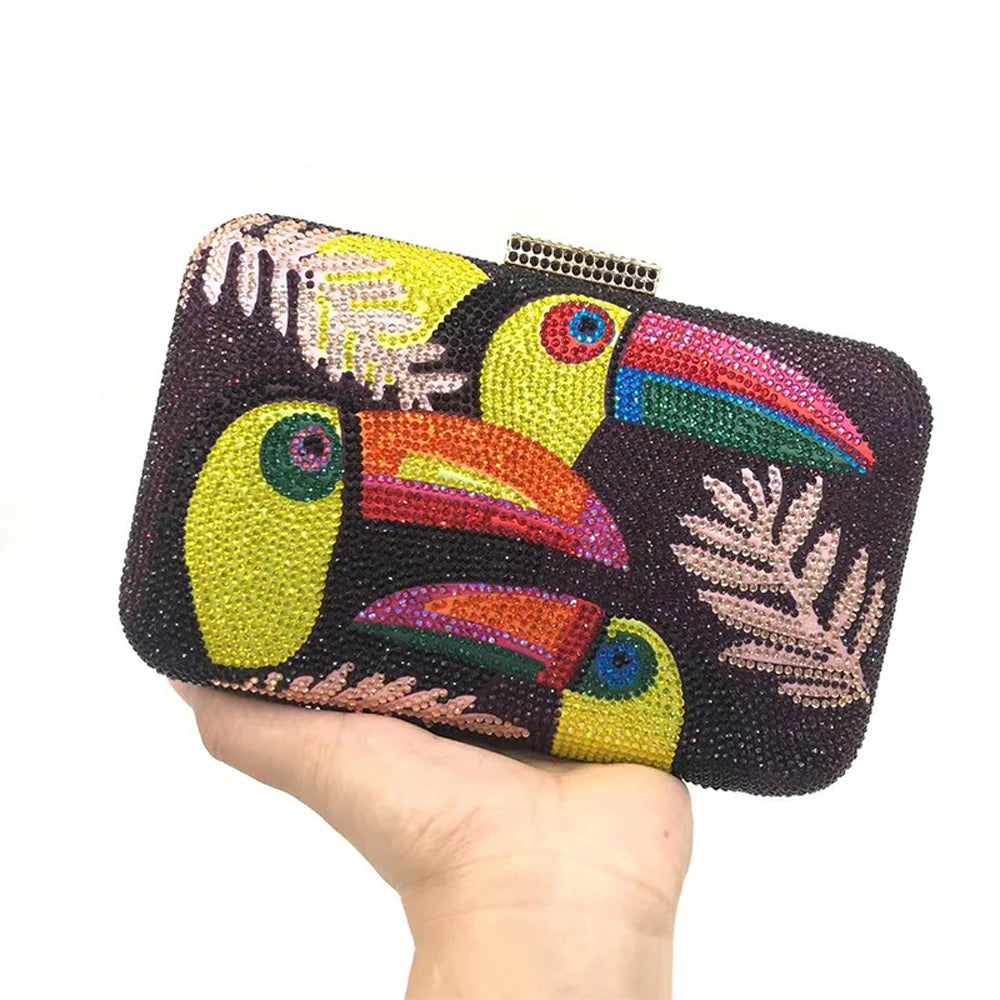 Toucan Bird Crystal Rhinestone Clutch Chain Purse