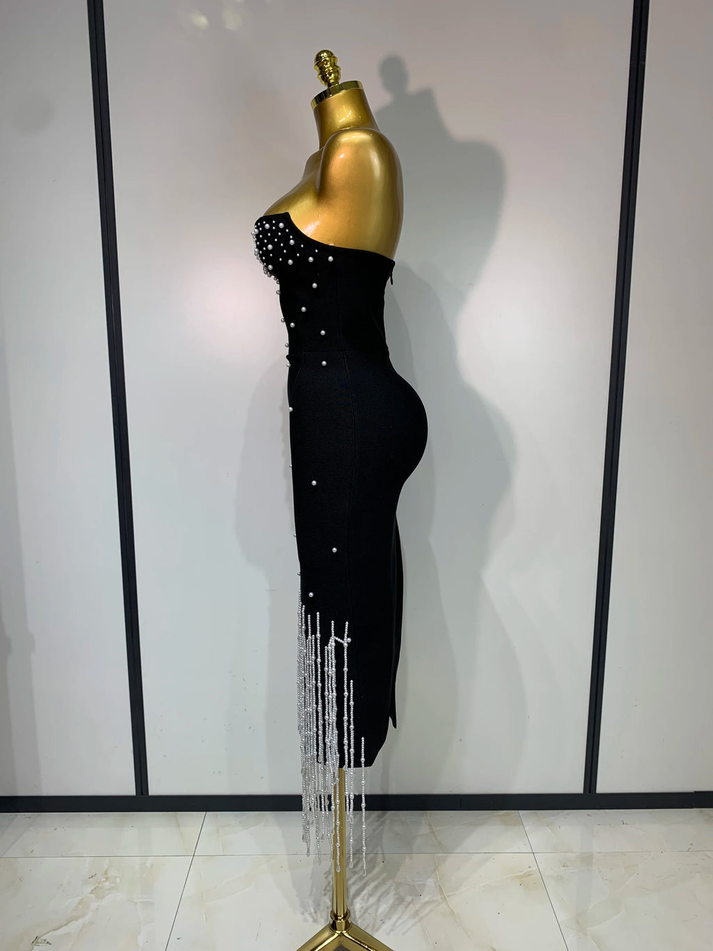 Black Pearl Midi Bodycon Tube Dress
