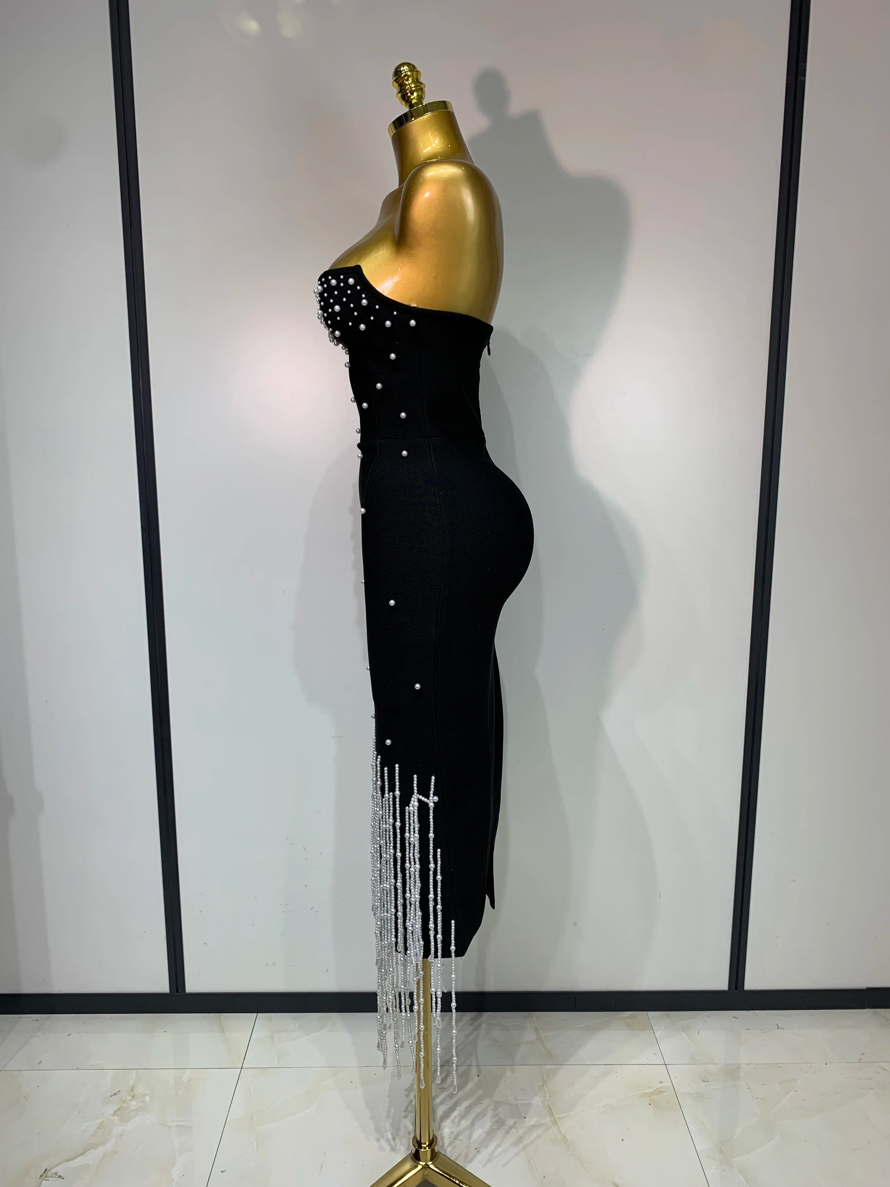 Black Pearl Midi Bodycon Tube Dress