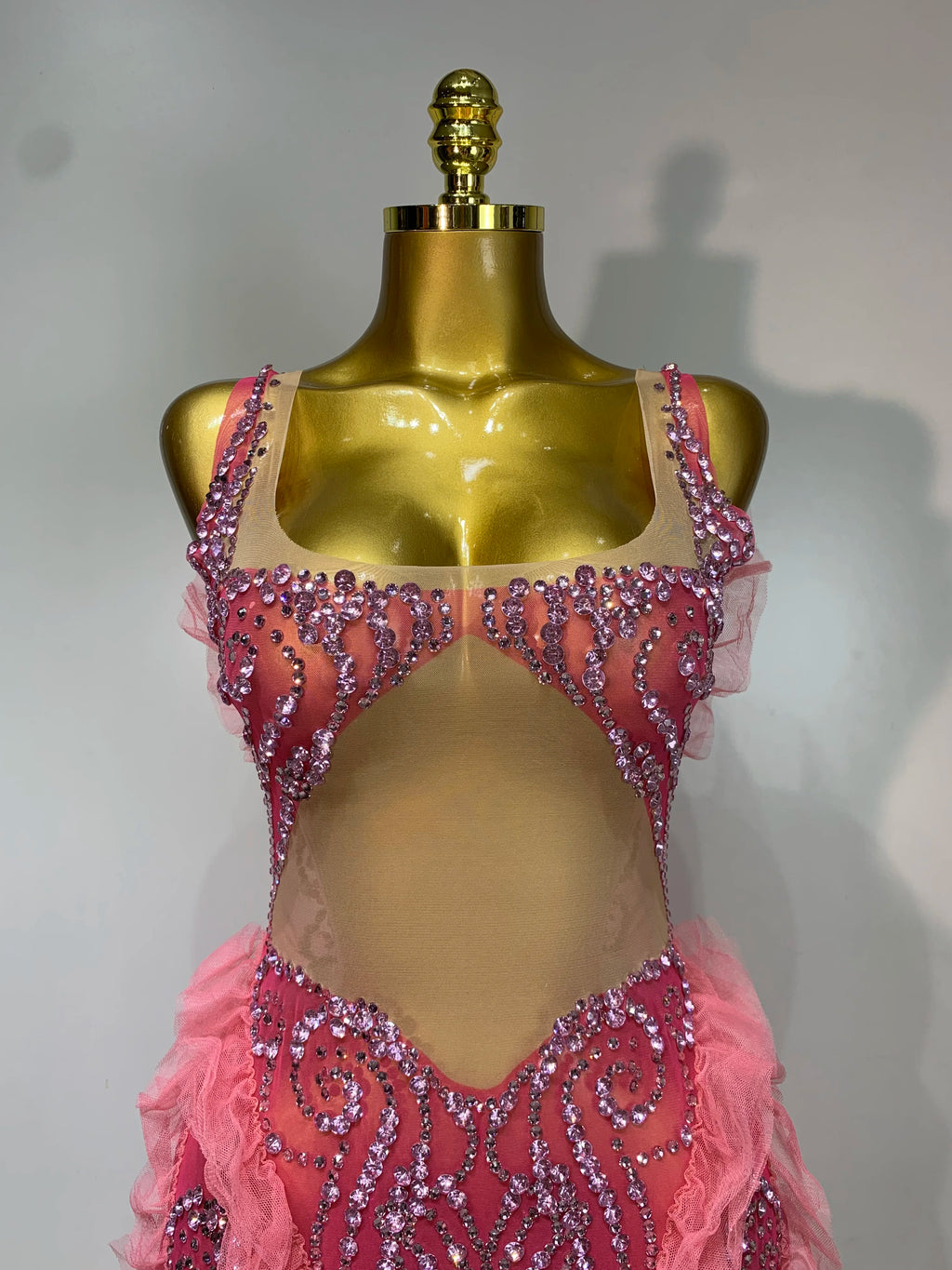 Pink Rhinestone Mesh Dress