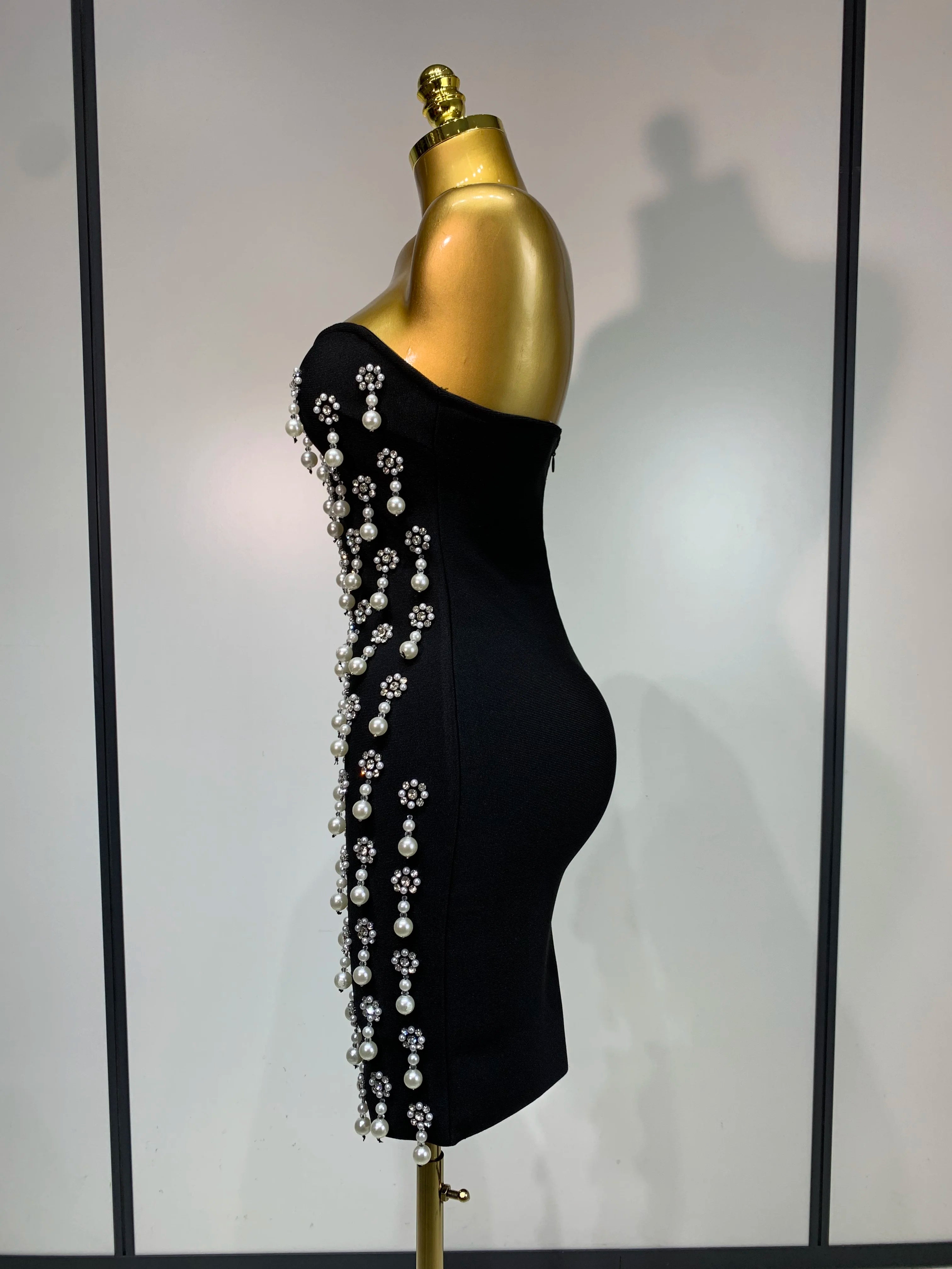 Pearl Rhinestones Mini Dress