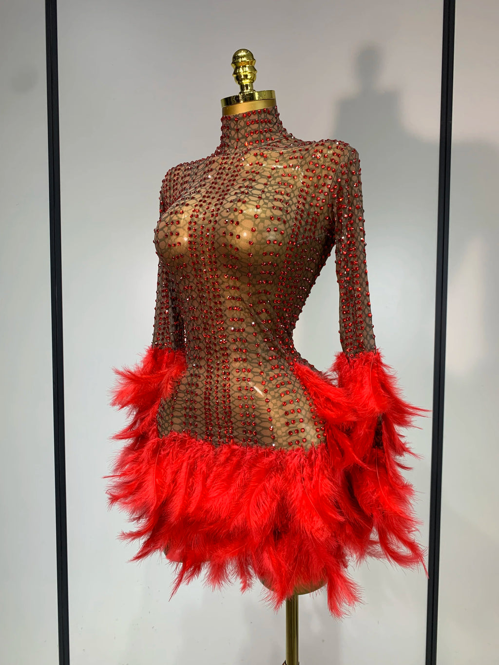 Sexy Flamingo Mesh Feathers Dress