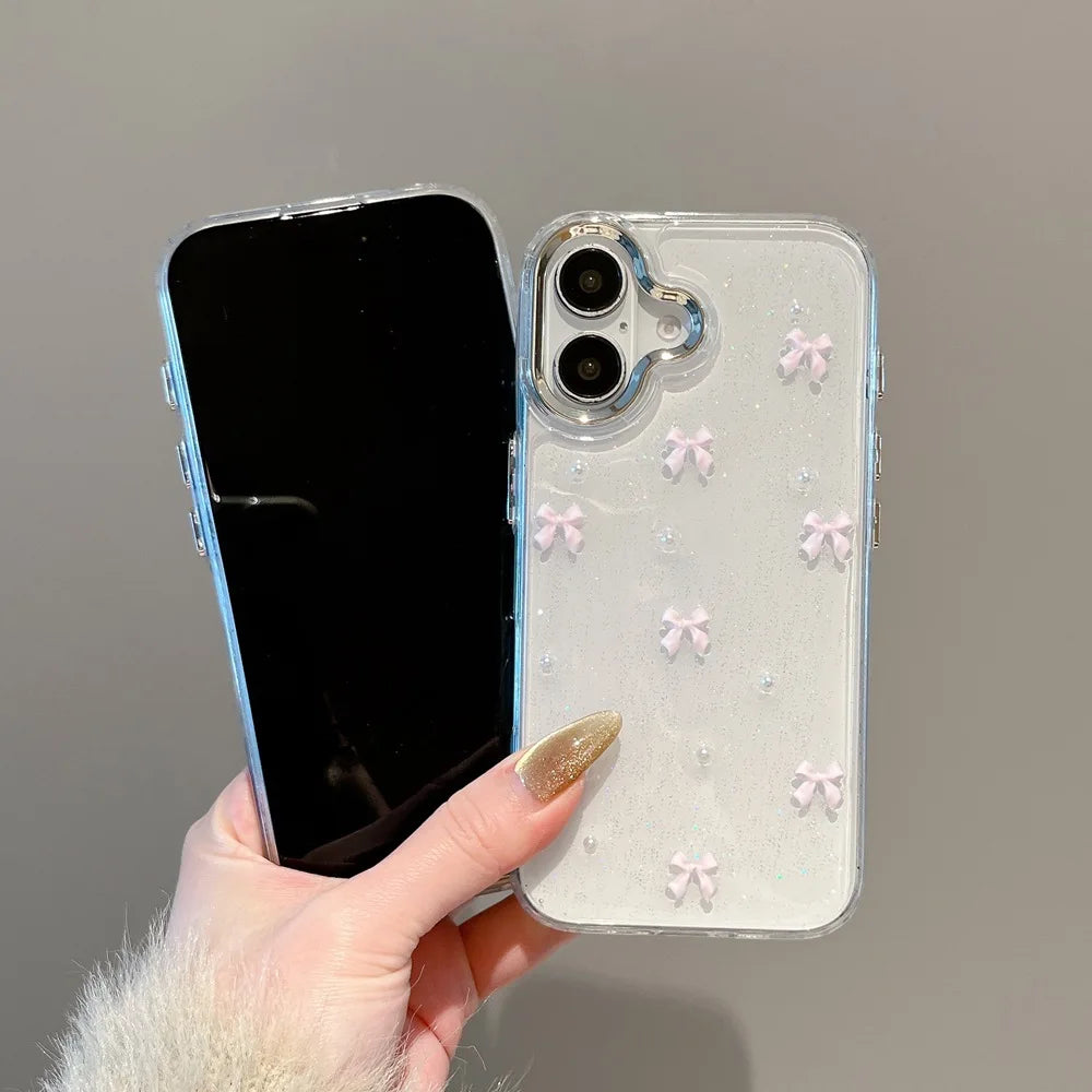 Pink Bow Beads Glitter Clear Phone Case