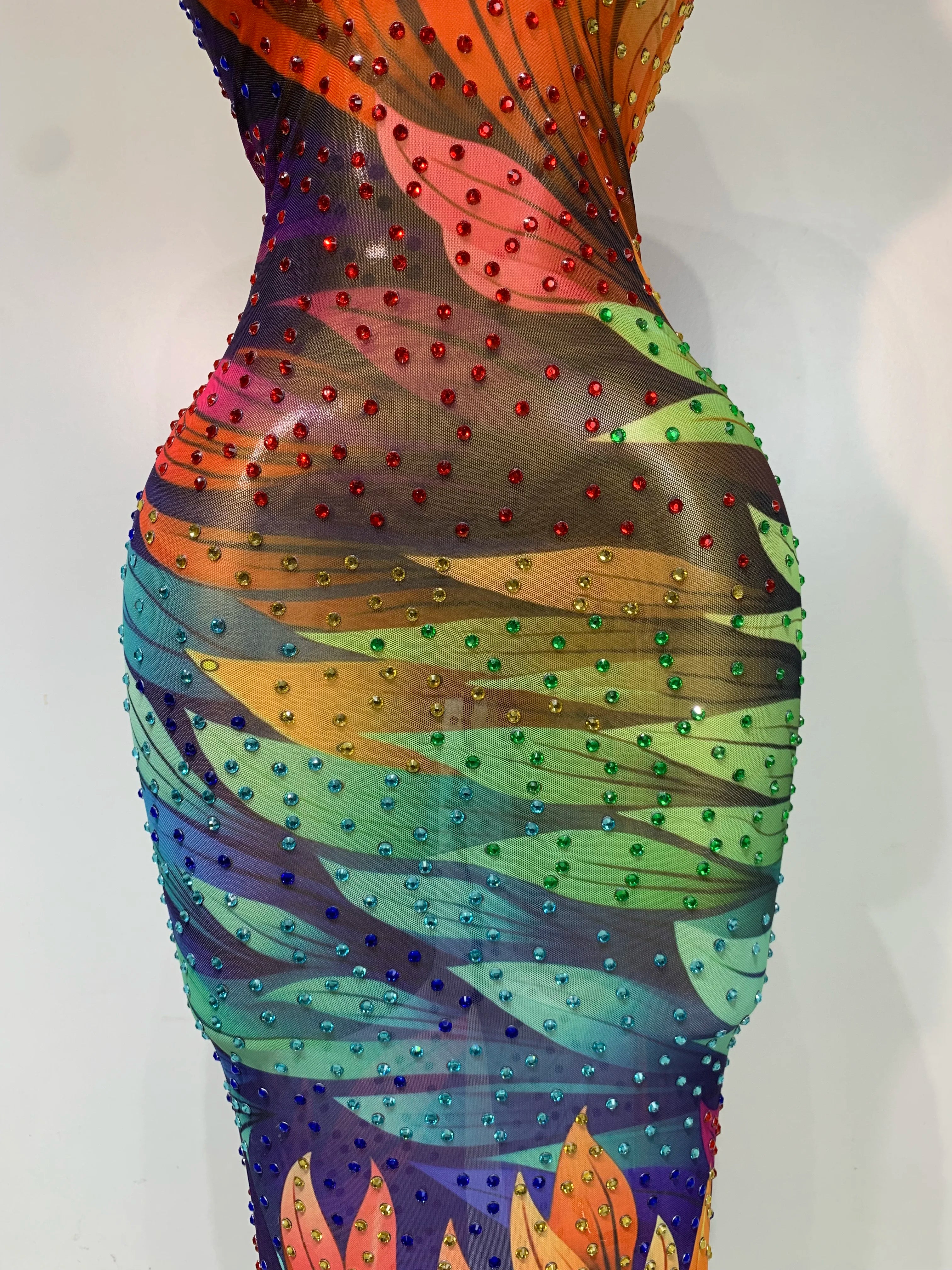 Cool Summer Halter Mesh Sparkly Rhinestone Dress