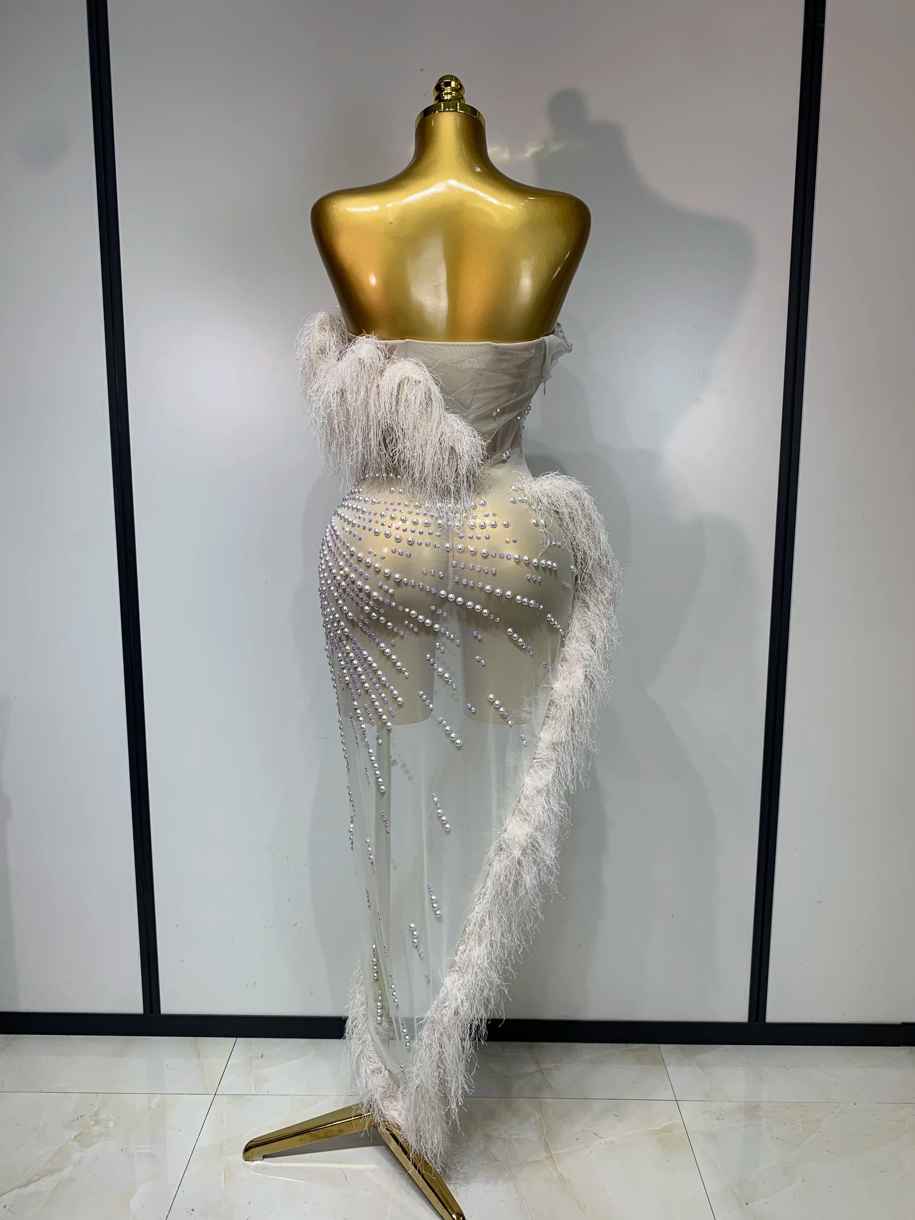 Pearl Off The Shoulder Mesh Dress