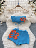 Blue Orange Flower Two Piece Short Set